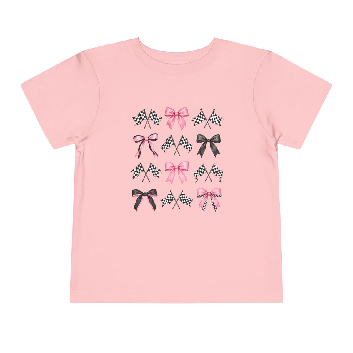 Coquette Pink and Black Bow Pattern Toddler Short Sleeve Tee