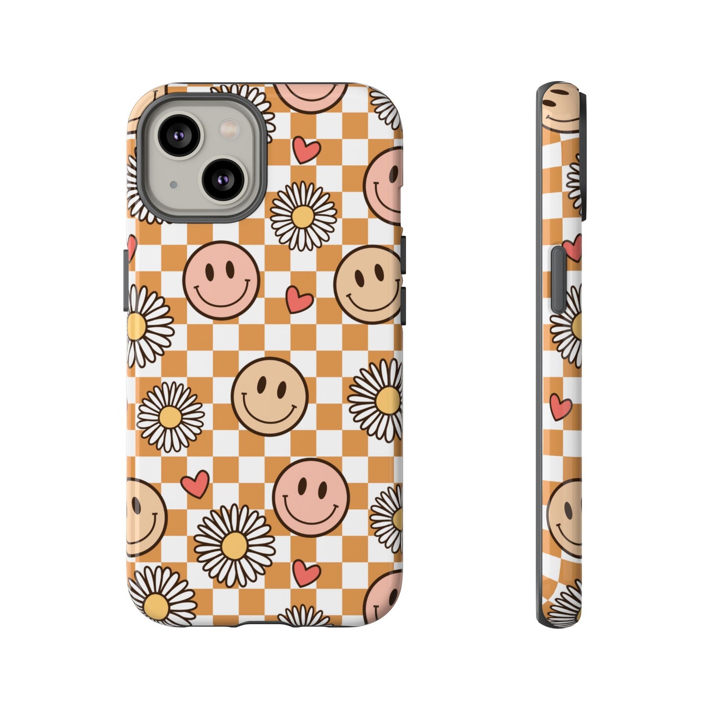 Checkerboard Happy Faces and Daisies, Cheerful Phone Cover Tough Case
