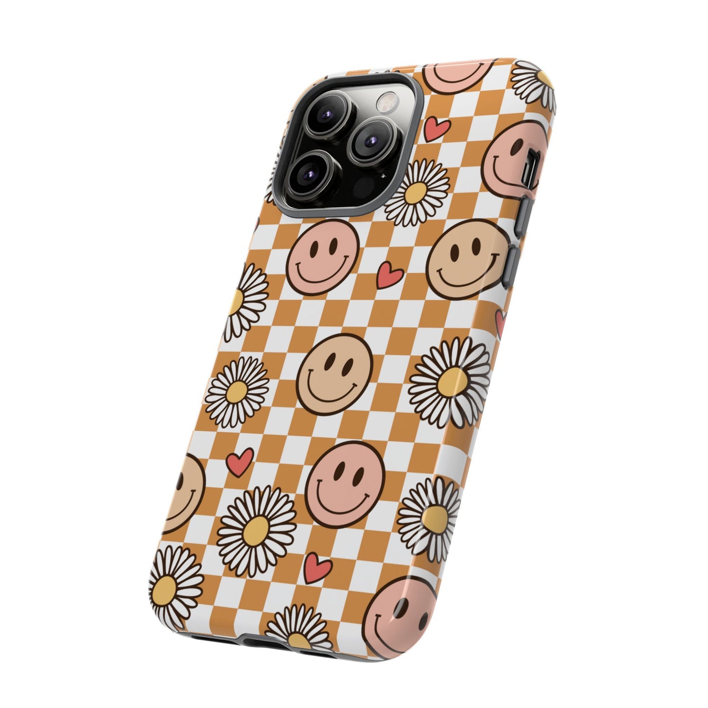 Checkerboard Happy Faces and Daisies, Cheerful Phone Cover Tough Case
