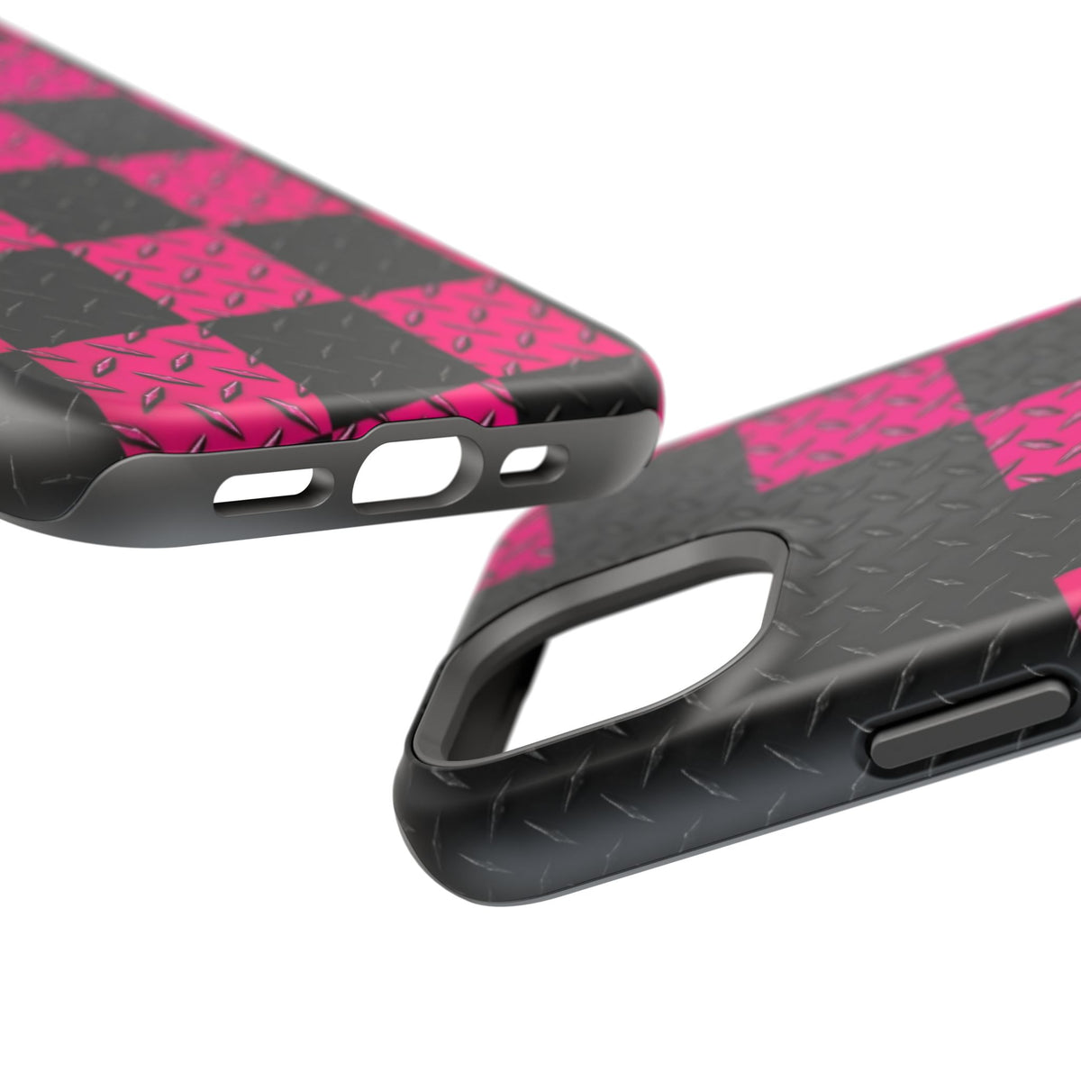 Hot Pink & Black Diamond Plate Checkered Magnetic Phone Case