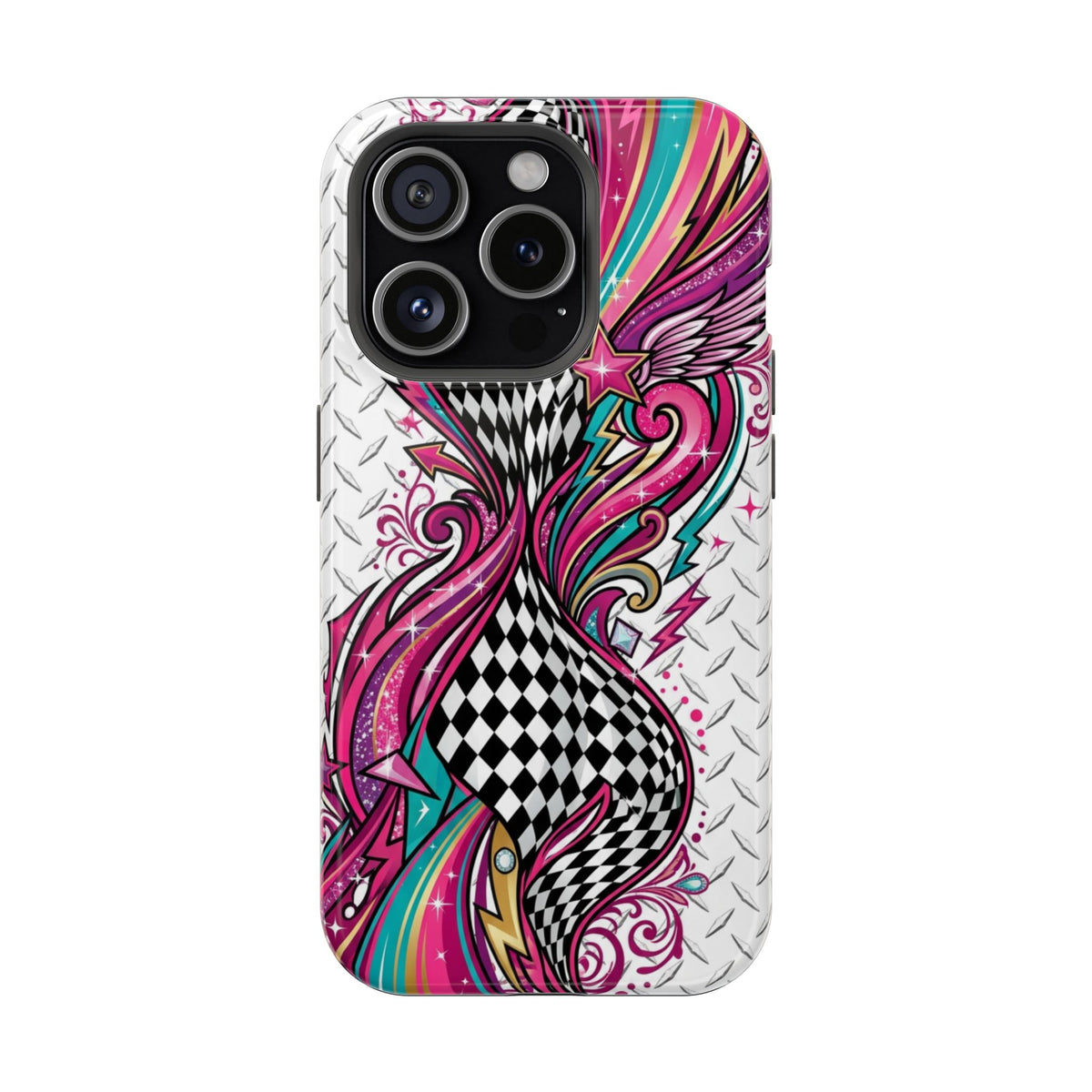 Magnetic Phone Case – Colorful Psychedelic Checkerboard Design