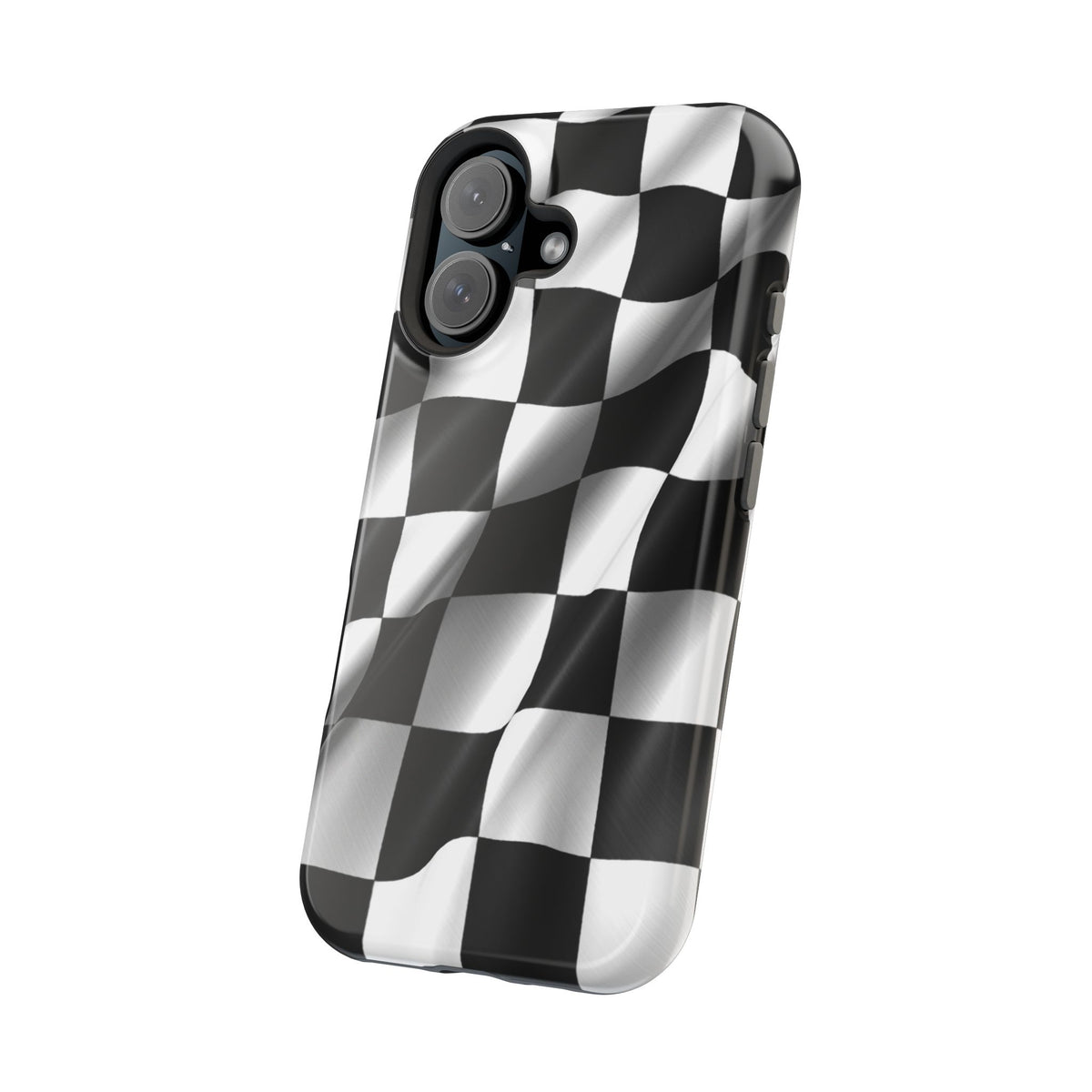 Black and White Checker Flag Waving Magnetic Phone Case