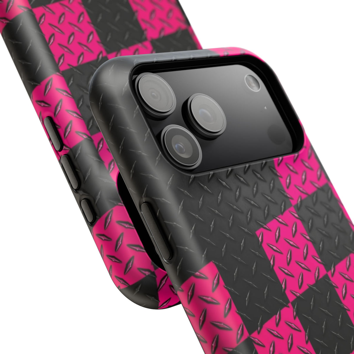 Hot Pink & Black Diamond Plate Checkered Magnetic Phone Case