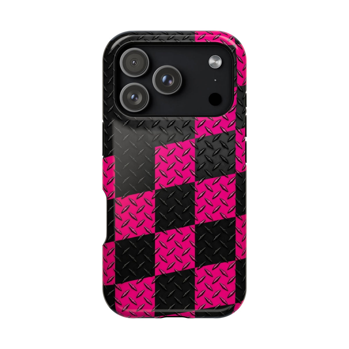 Hot Pink & Black Diamond Plate Checkered Magnetic Phone Case