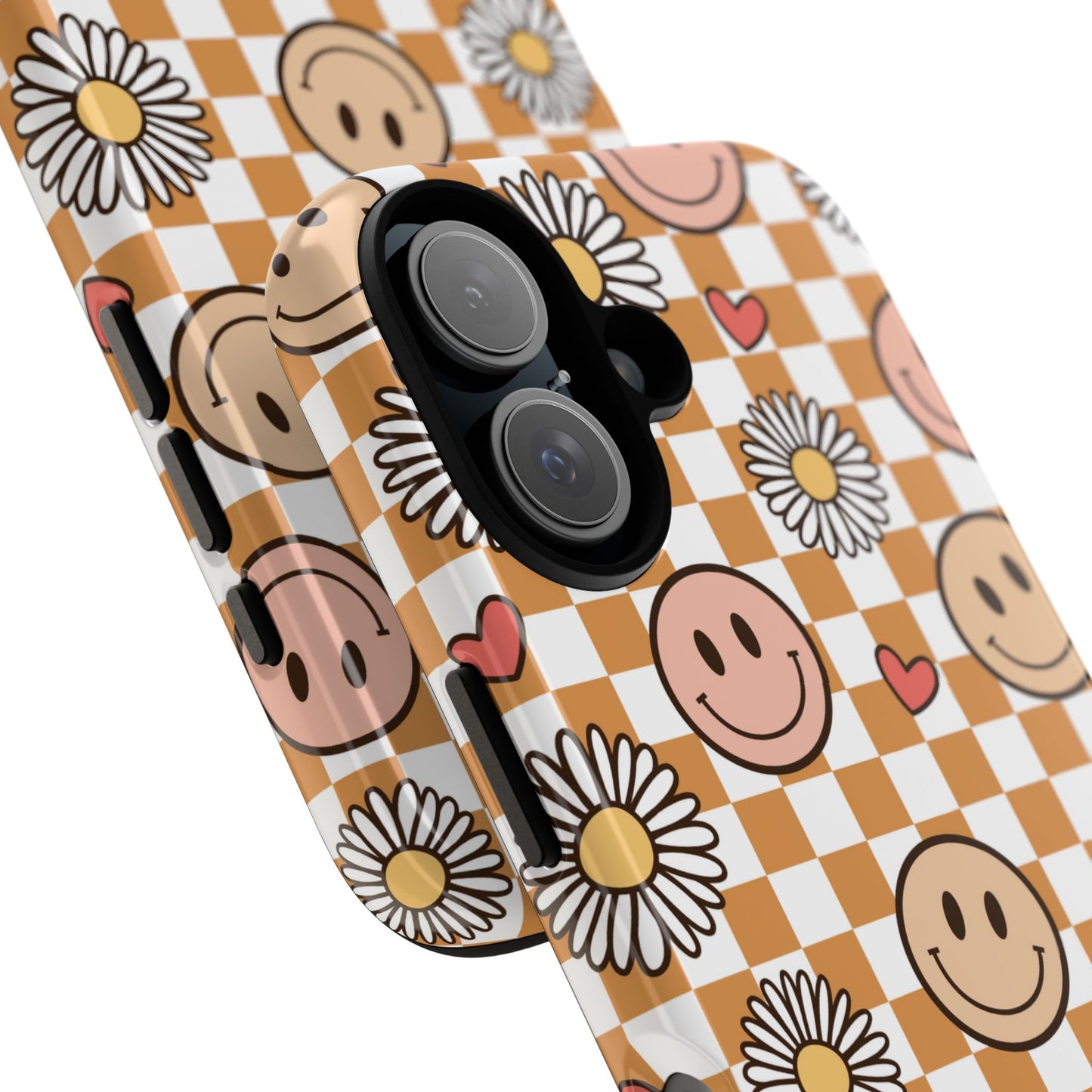 Checkerboard Happy Faces and Daisies, Cheerful Phone Cover Tough Case