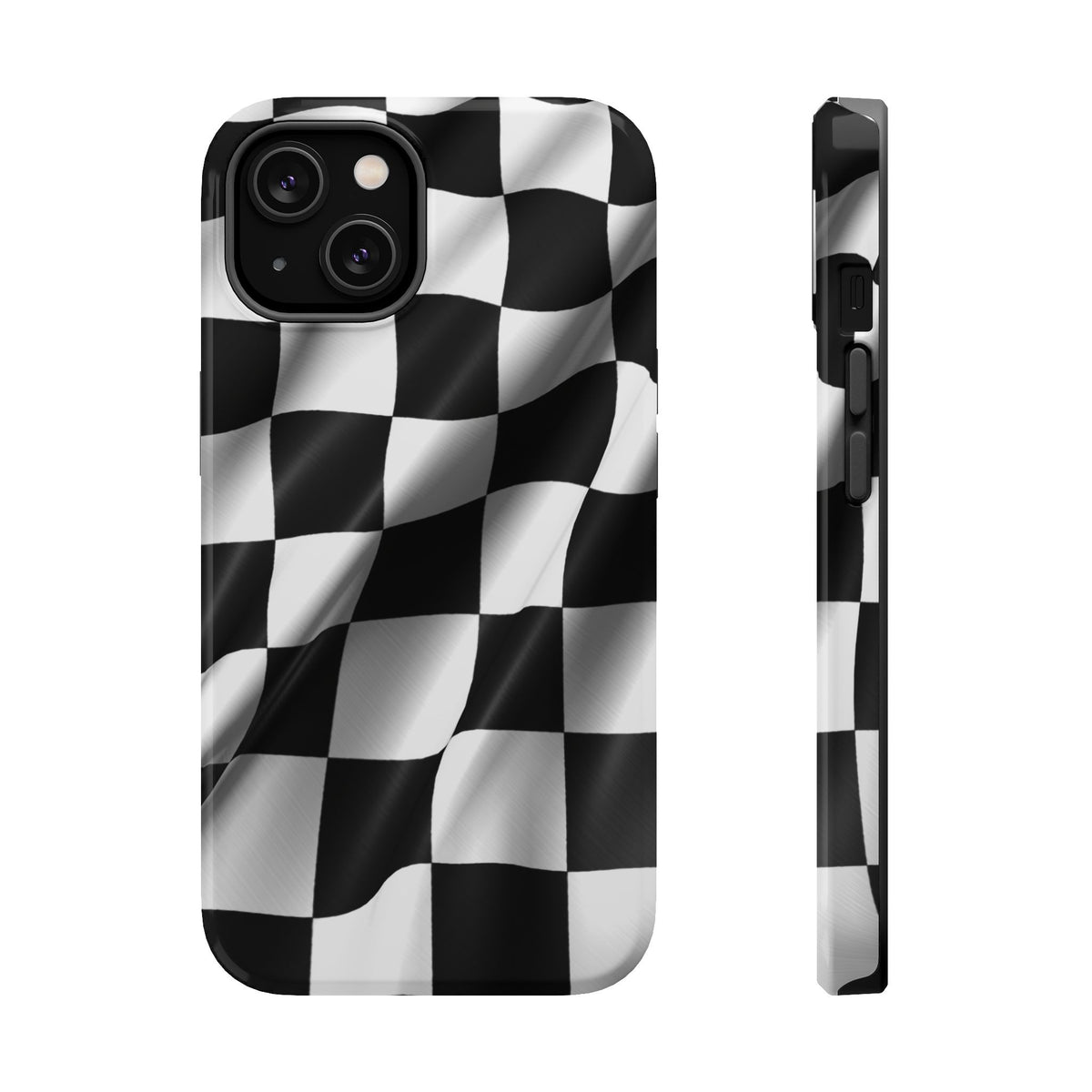 Black and White Checker Flag Waving Magnetic Phone Case