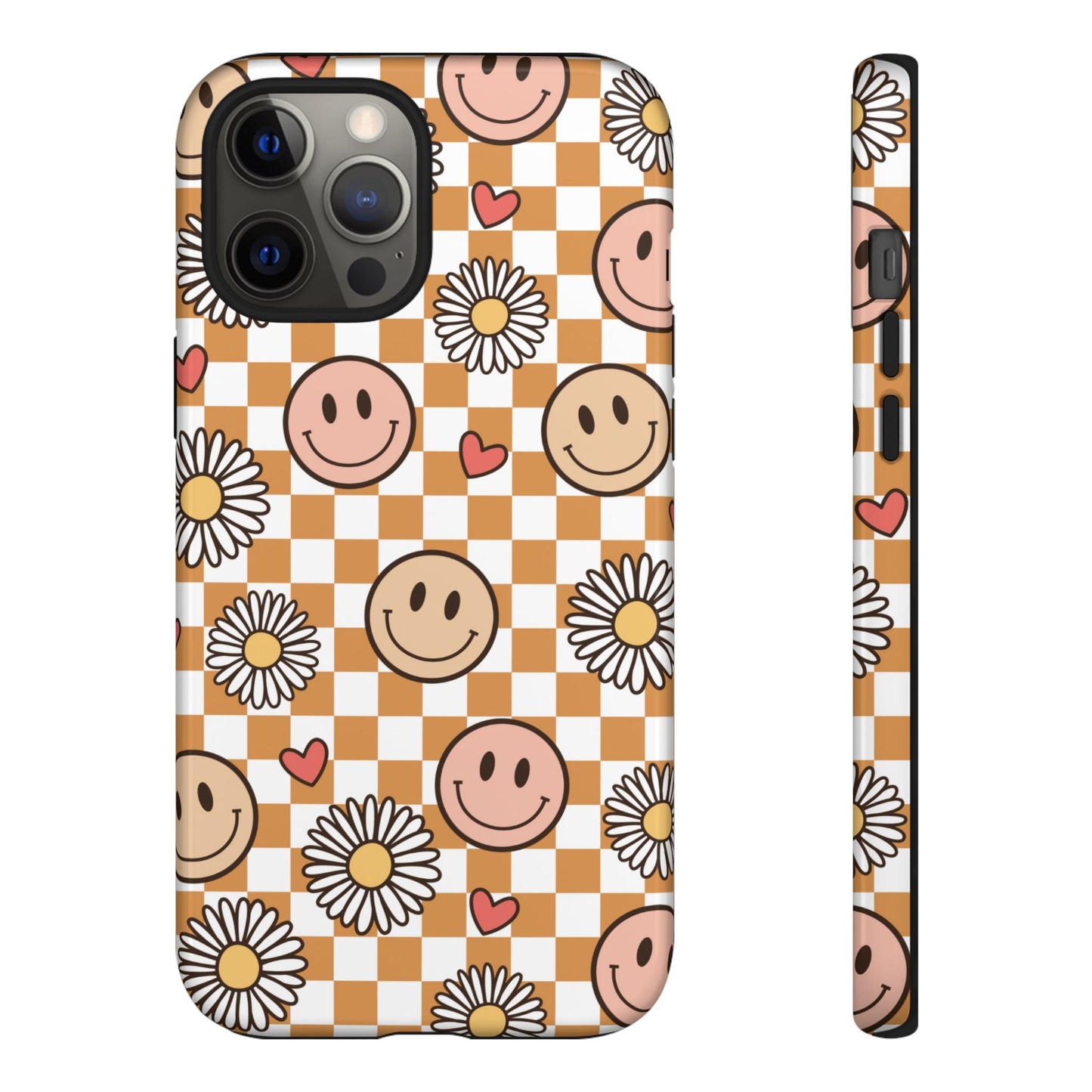 Checkerboard Happy Faces and Daisies, Cheerful Phone Cover Tough Case