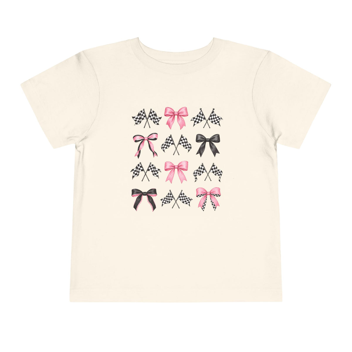 Coquette Pink and Black Bow Pattern Toddler Short Sleeve Tee