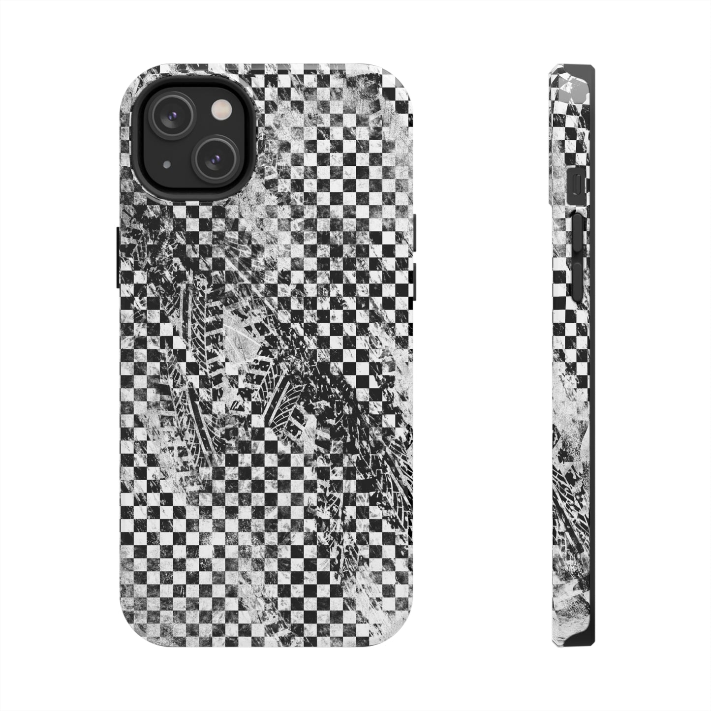 Tire Tracks Checker Flag Tough Phone Cases