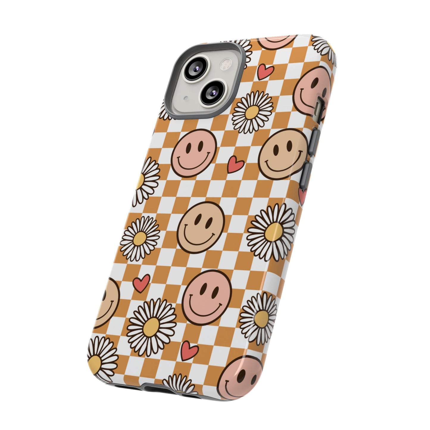 Checkerboard Happy Faces and Daisies, Cheerful Phone Cover Tough Case