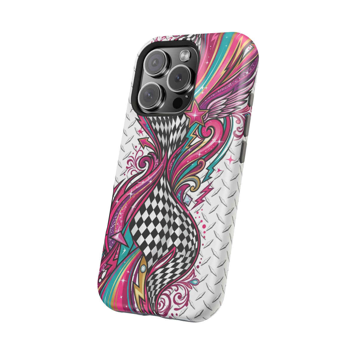 Magnetic Phone Case – Colorful Psychedelic Checkerboard Design