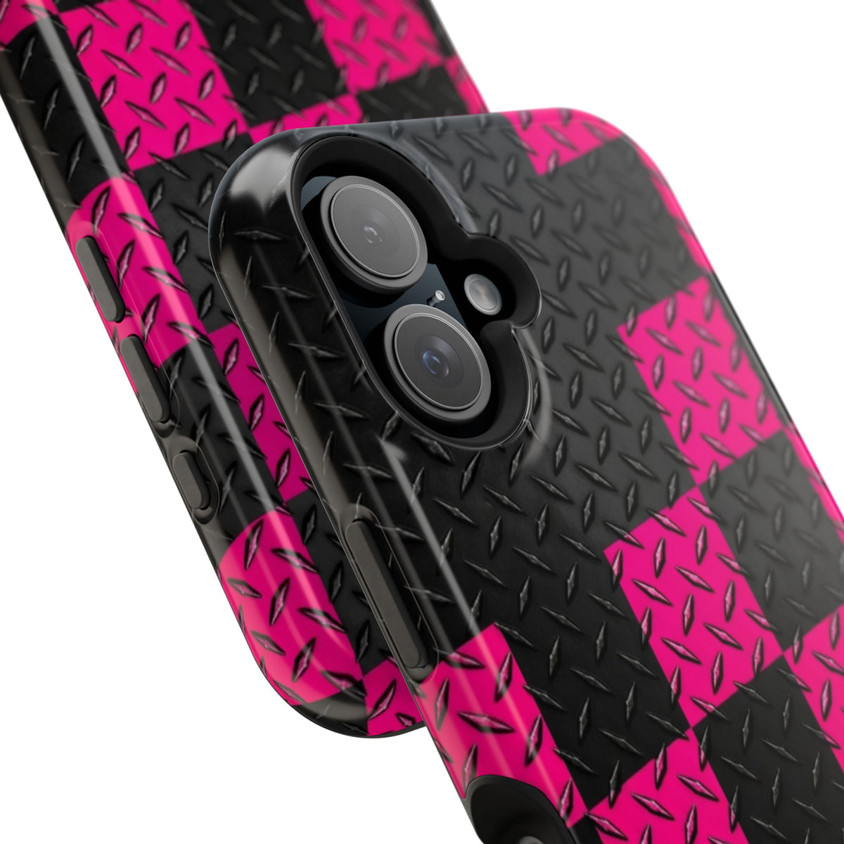 Hot Pink & Black Diamond Plate Checkered Magnetic Phone Case