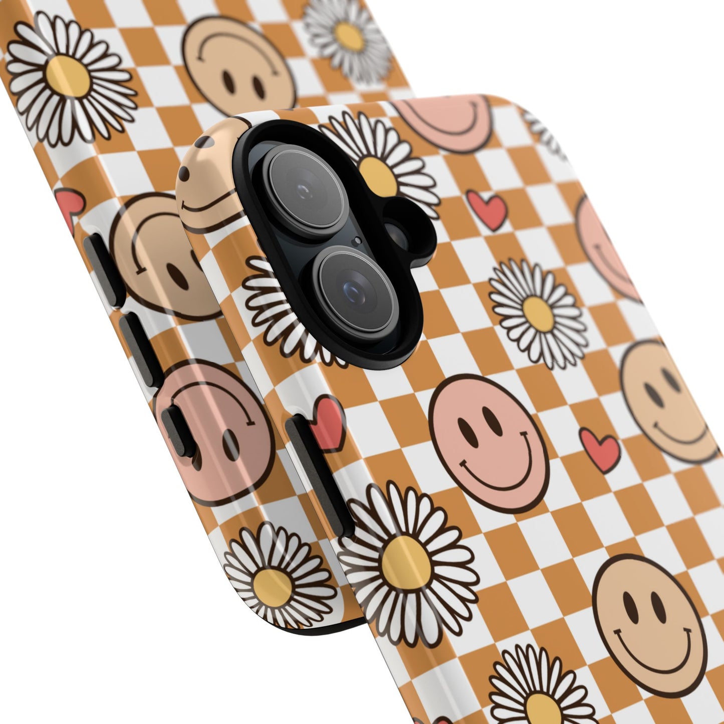 Checkerboard Happy Faces and Daisies, Cheerful Phone Cover Tough Case