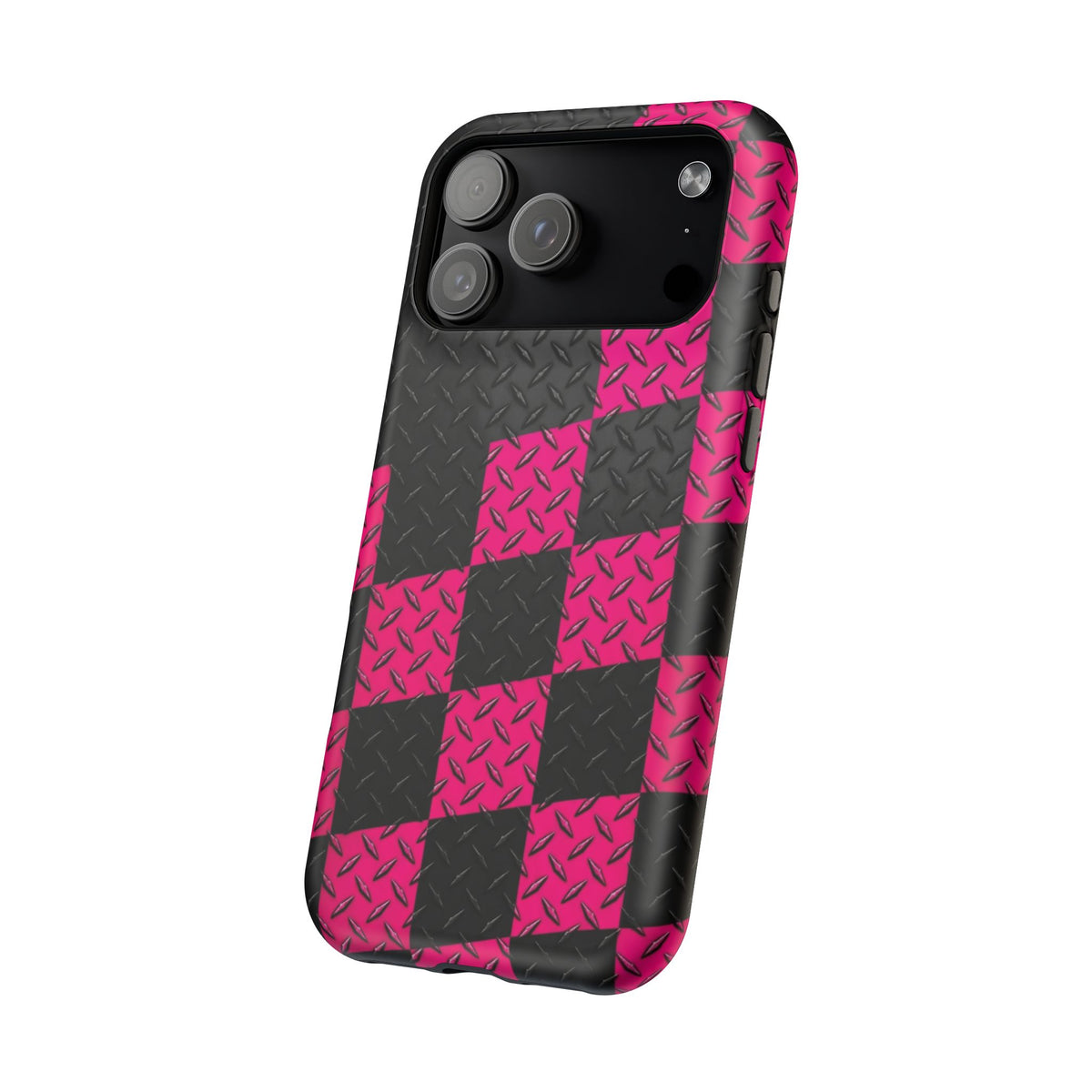 Hot Pink & Black Diamond Plate Checkered Magnetic Phone Case