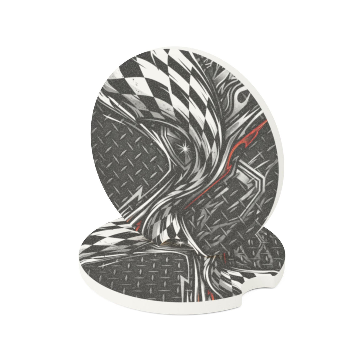 Black and White Racing Checkered Soapstone Car Coaster