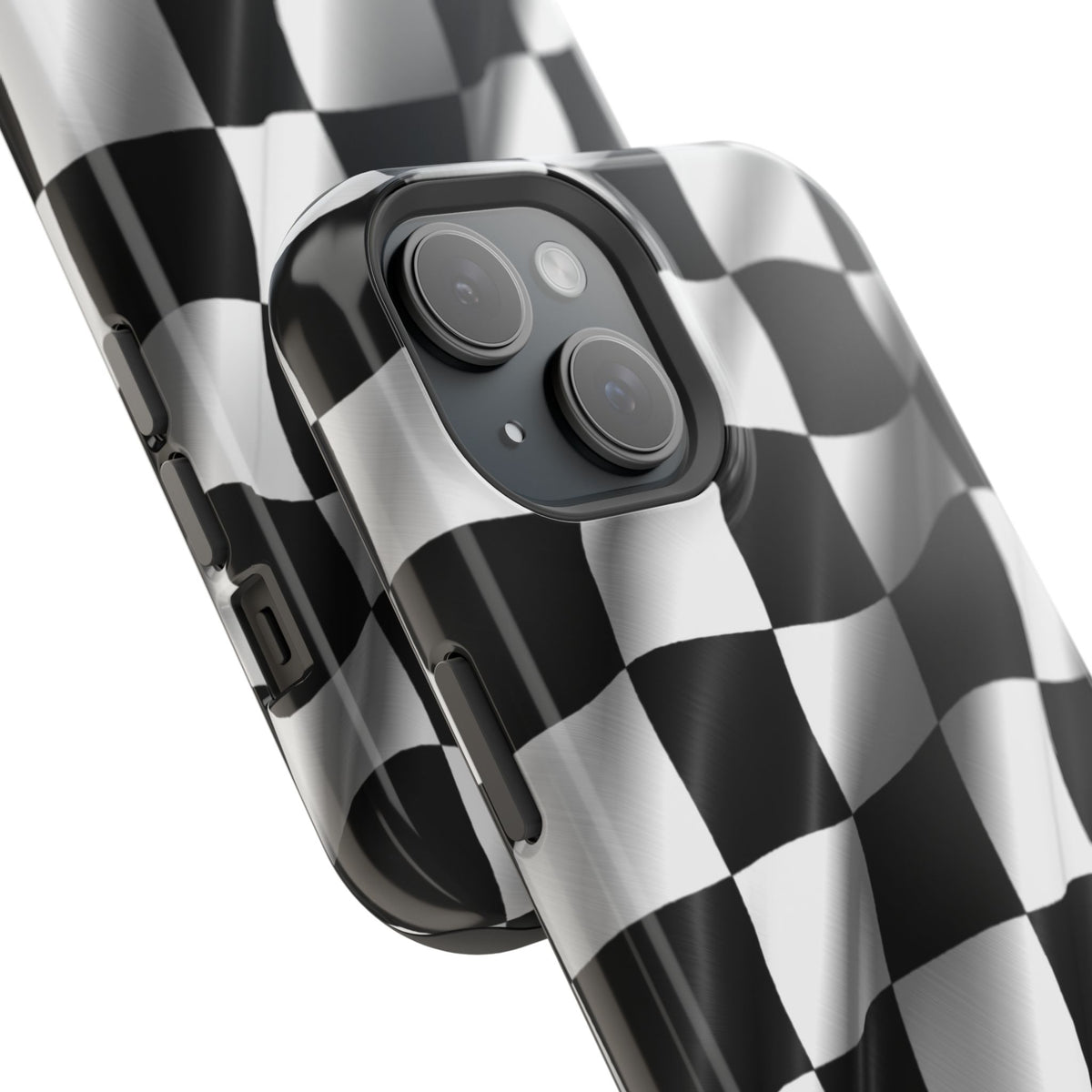Black and White Checker Flag Waving Magnetic Phone Case