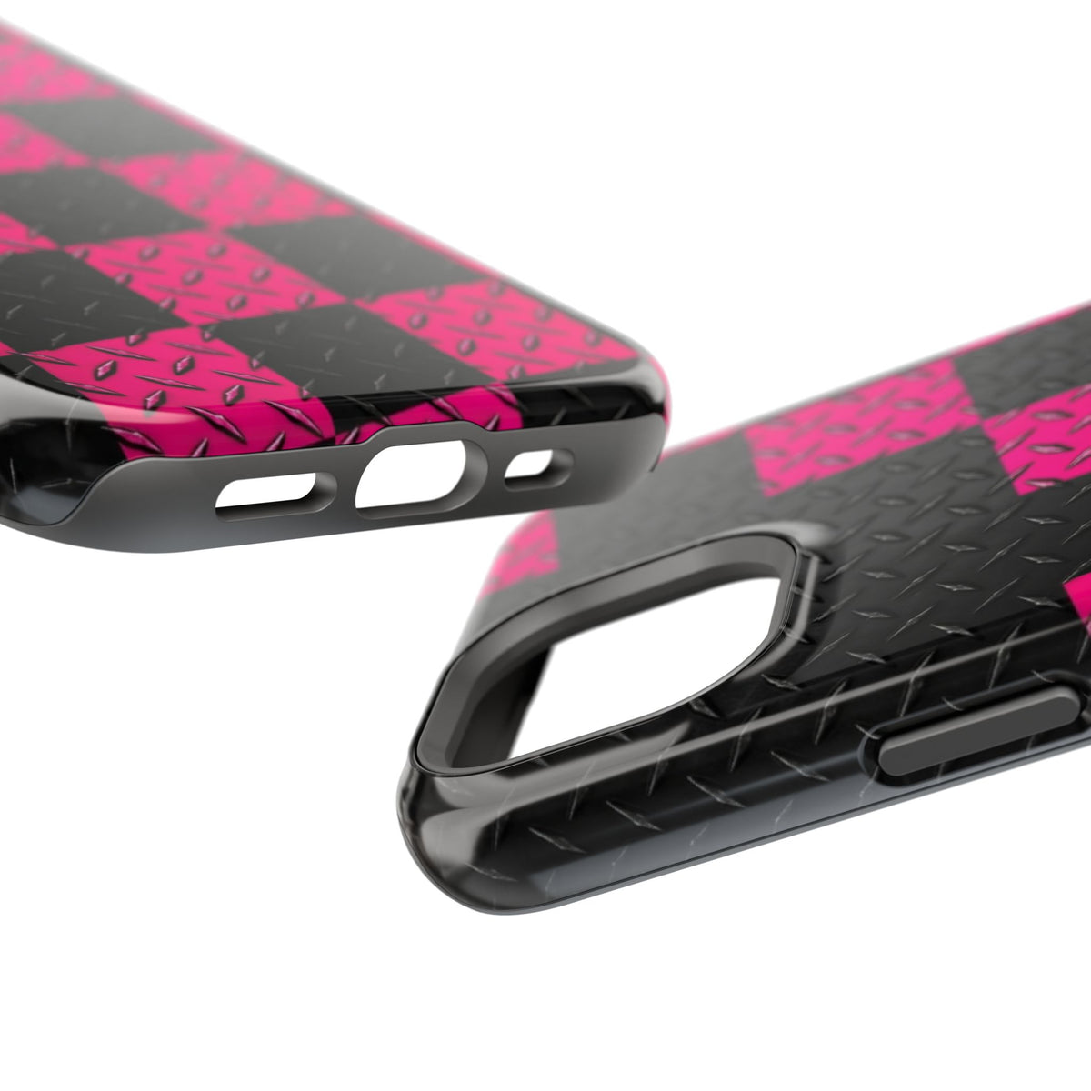 Hot Pink & Black Diamond Plate Checkered Magnetic Phone Case