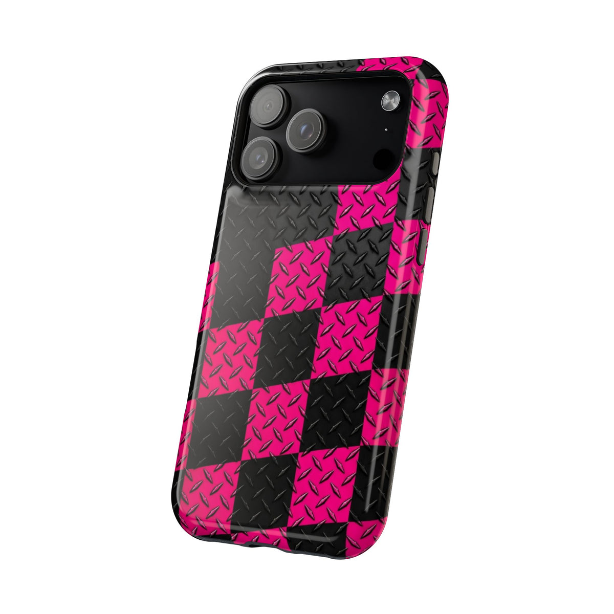 Hot Pink & Black Diamond Plate Checkered Magnetic Phone Case