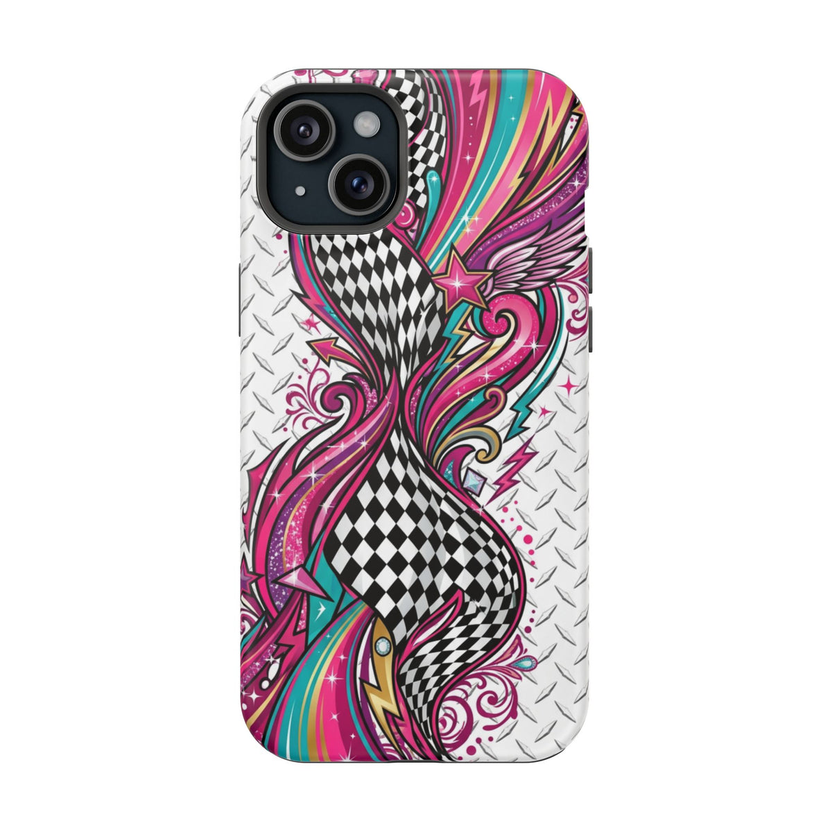 Magnetic Phone Case – Colorful Psychedelic Checkerboard Design
