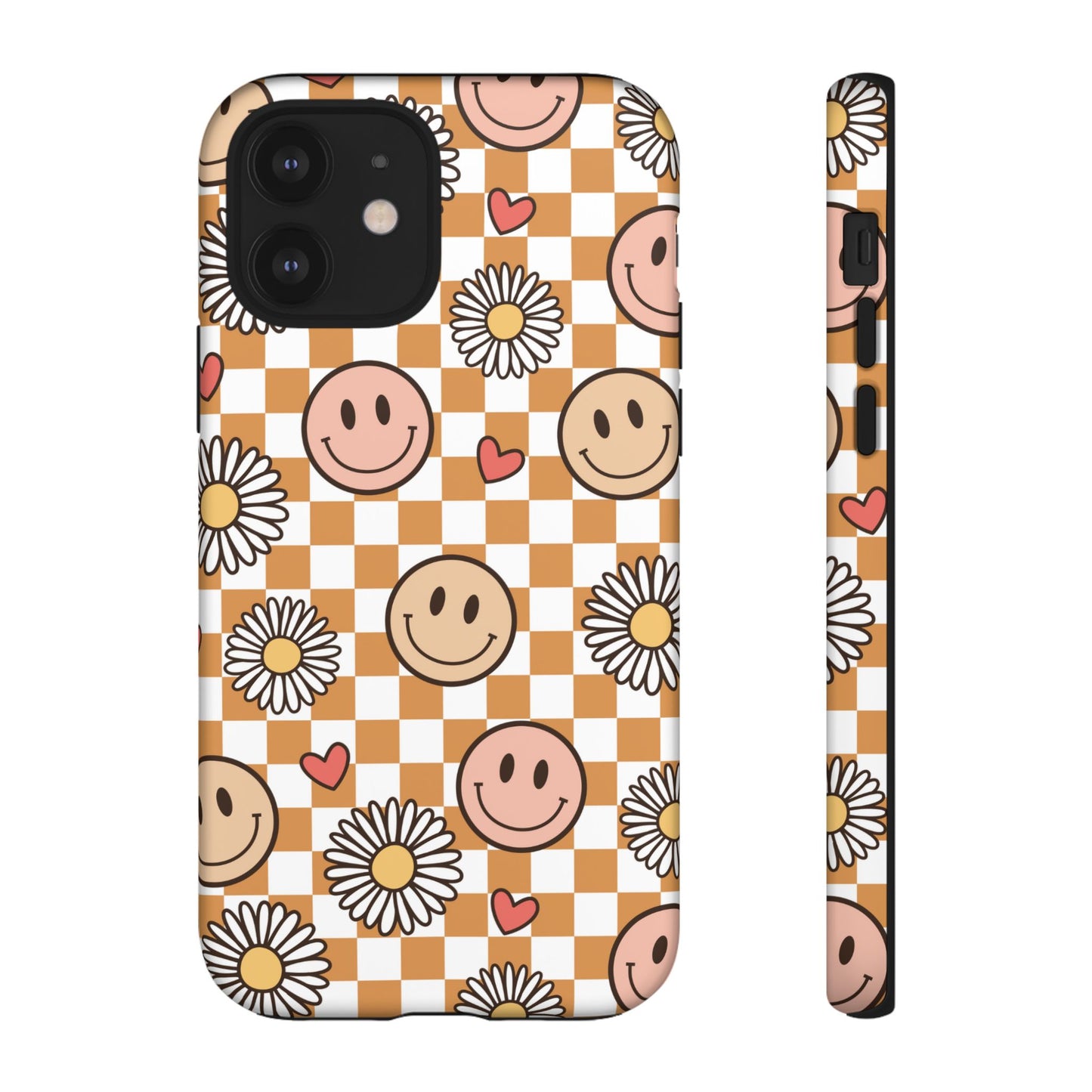 Checkerboard Happy Faces and Daisies, Cheerful Phone Cover Tough Case
