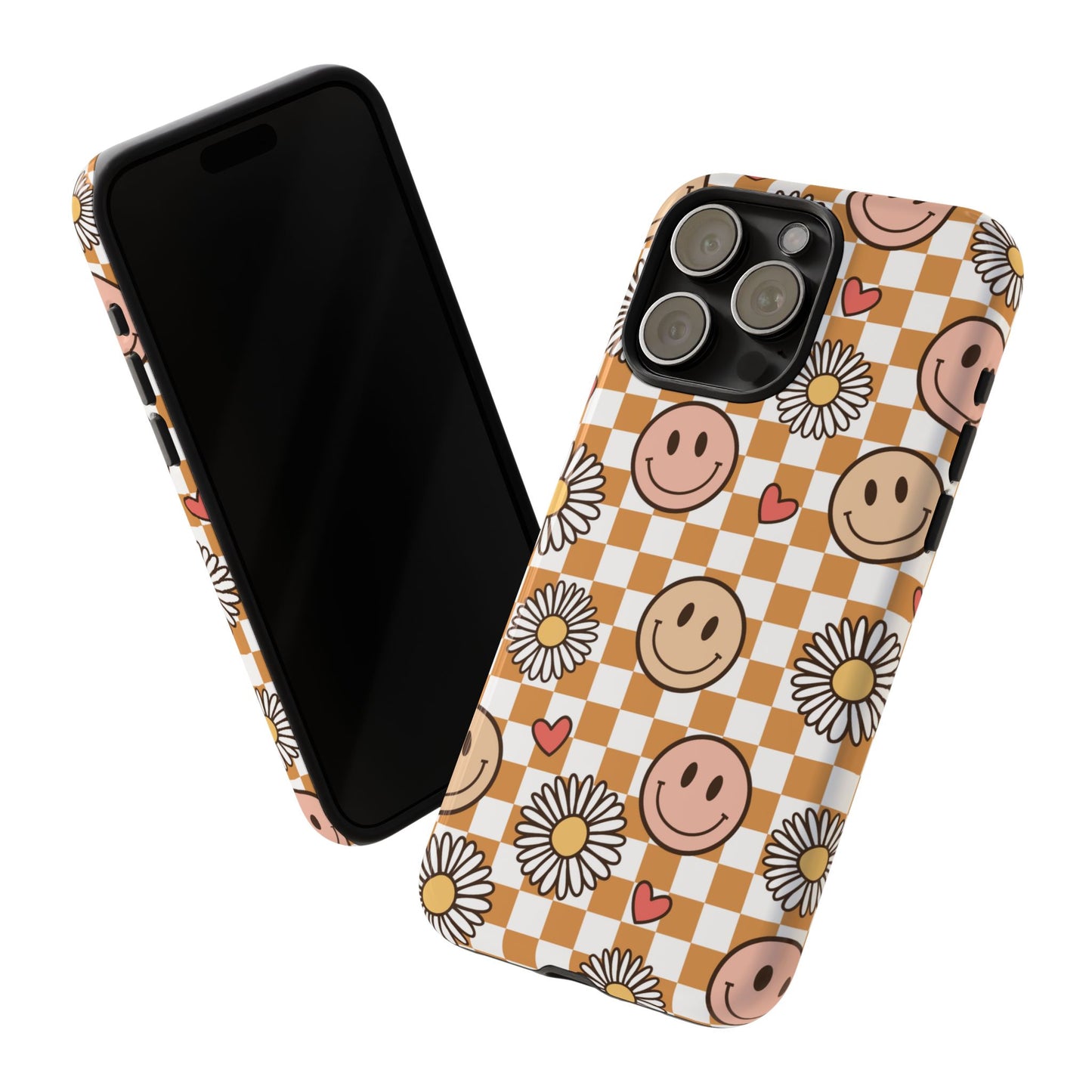 Checkerboard Happy Faces and Daisies, Cheerful Phone Cover Tough Case