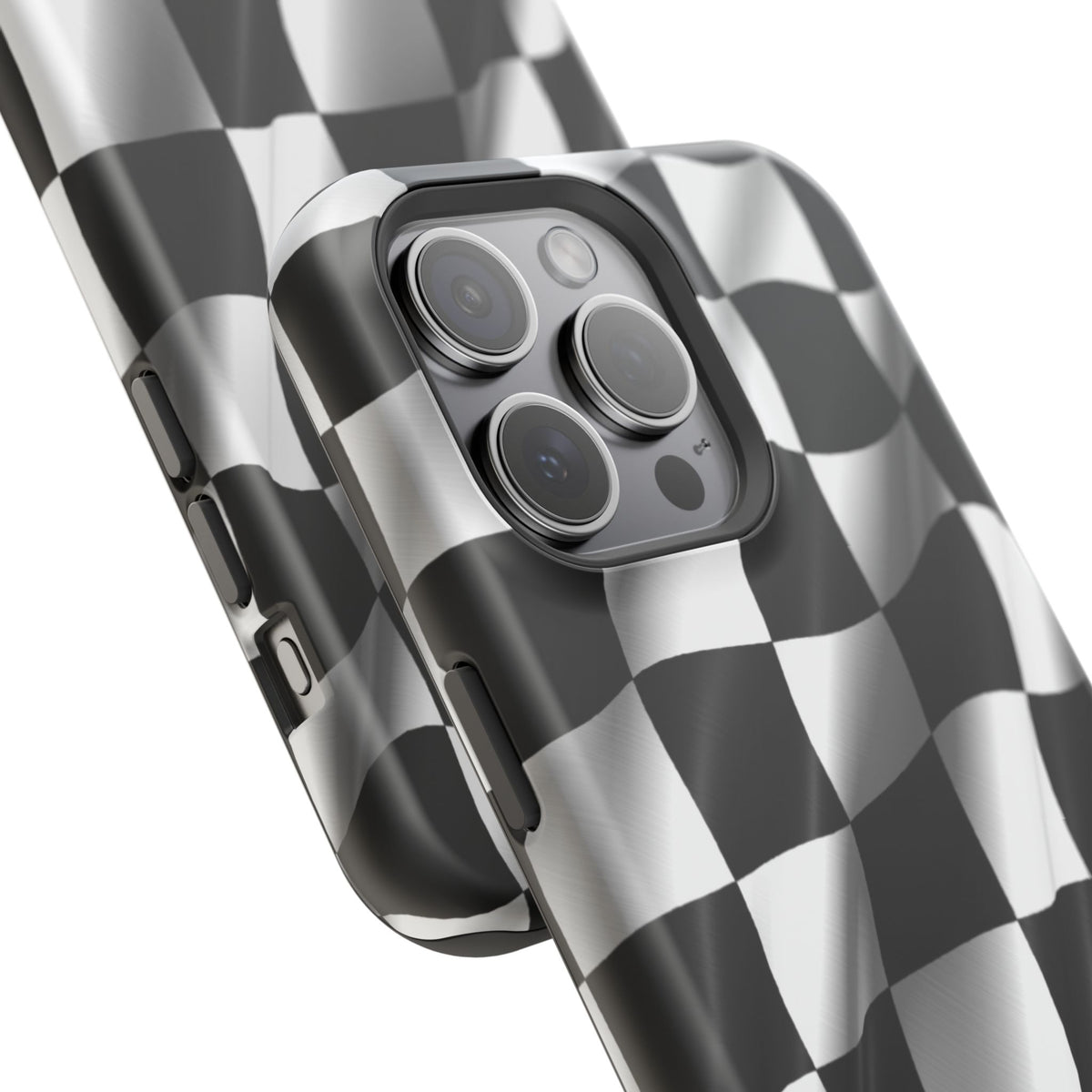 Black and White Checker Flag Waving Magnetic Phone Case