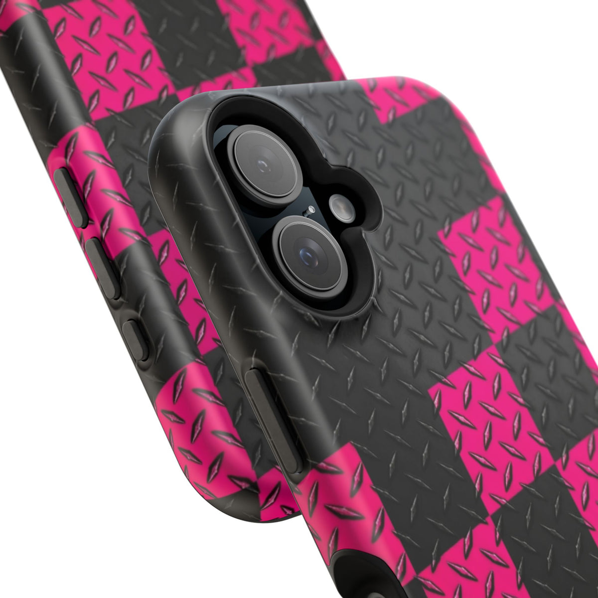 Hot Pink & Black Diamond Plate Checkered Magnetic Phone Case
