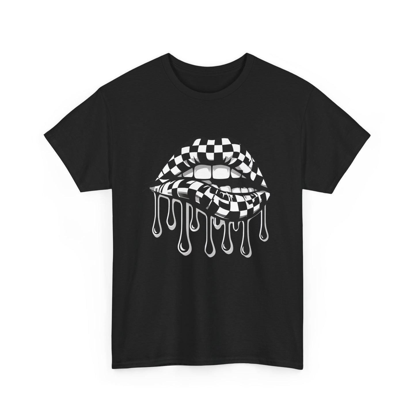 Checkered Flag Mouth Dripping Lips Unisex Heavy Cotton Tee