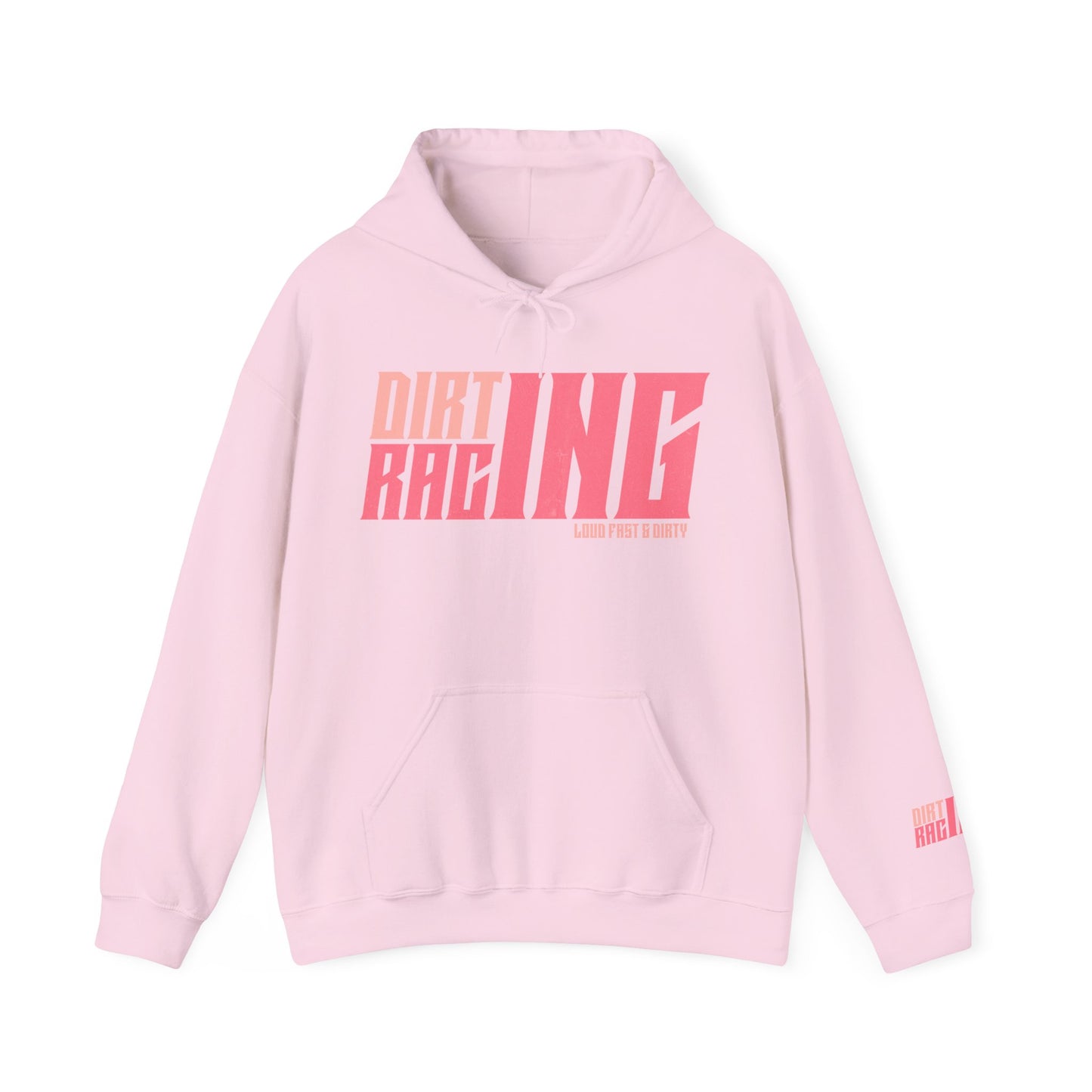 Dirt Track Racing Pink With Sleeve Logo Unisex Heavy Blend™ Hooded Sweatshirt