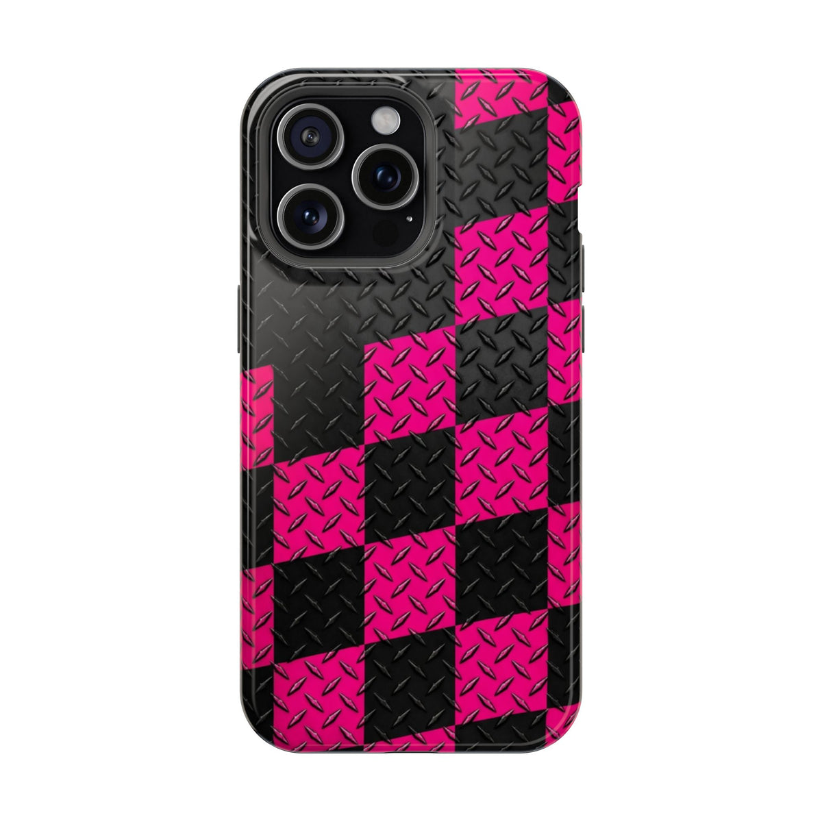 Hot Pink & Black Diamond Plate Checkered Magnetic Phone Case