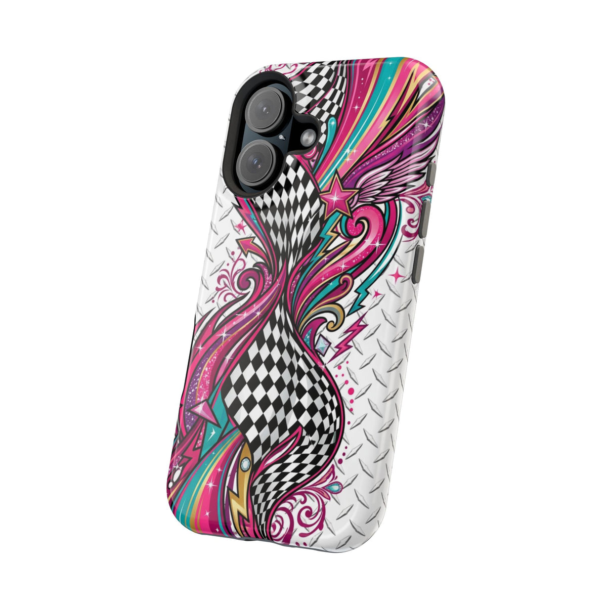 Magnetic Phone Case – Colorful Psychedelic Checkerboard Design