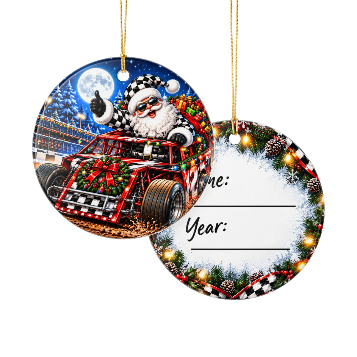 Modified Christmas Racing Santa Ceramic Ornament