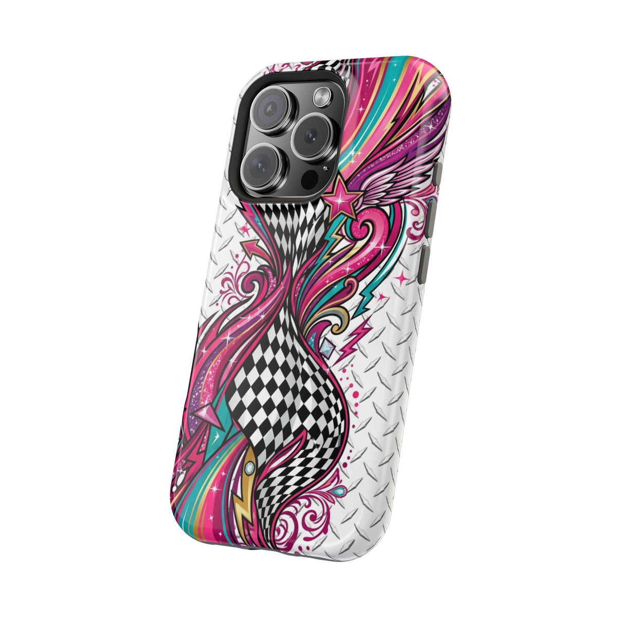 Magnetic Phone Case – Colorful Psychedelic Checkerboard Design