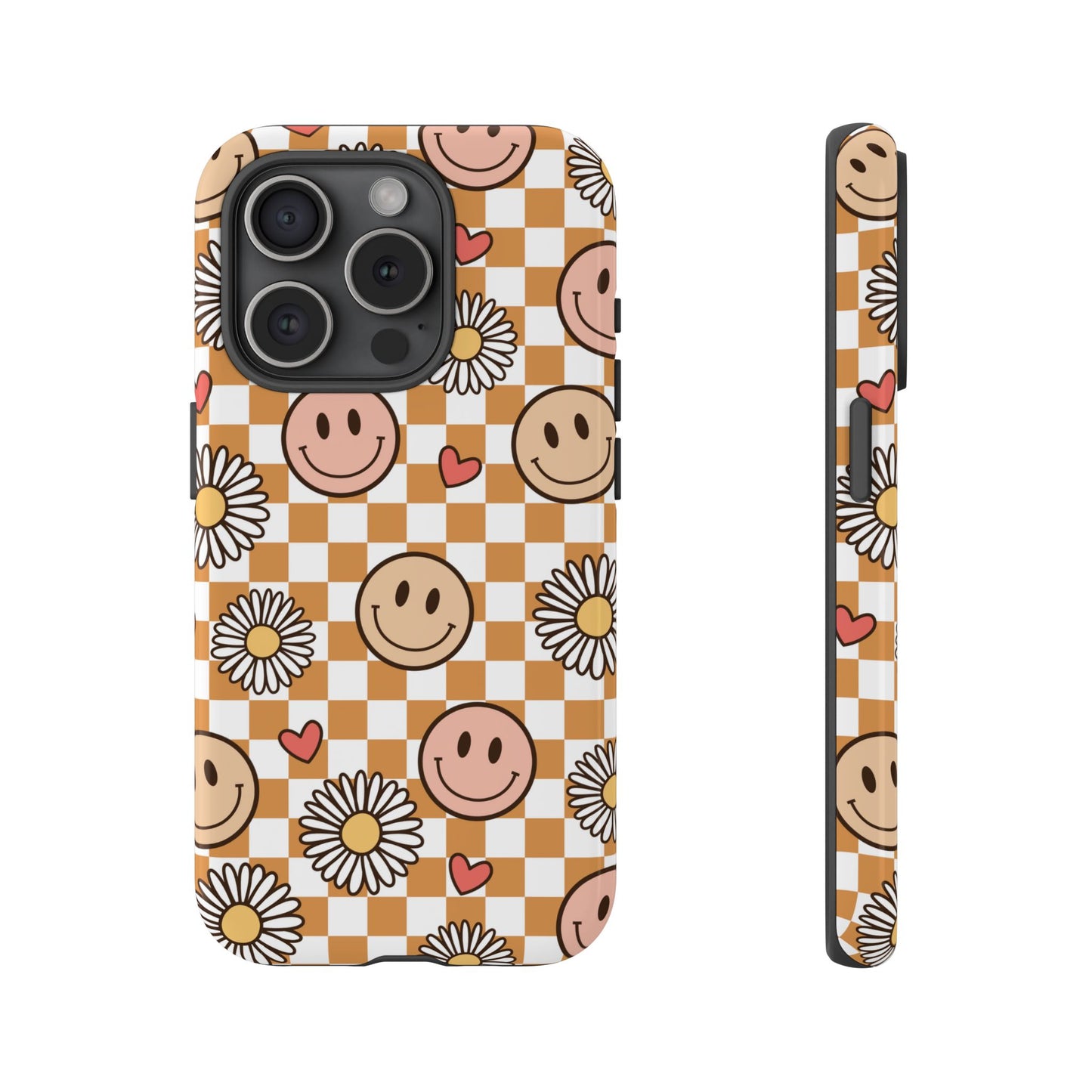 Checkerboard Happy Faces and Daisies, Cheerful Phone Cover Tough Case
