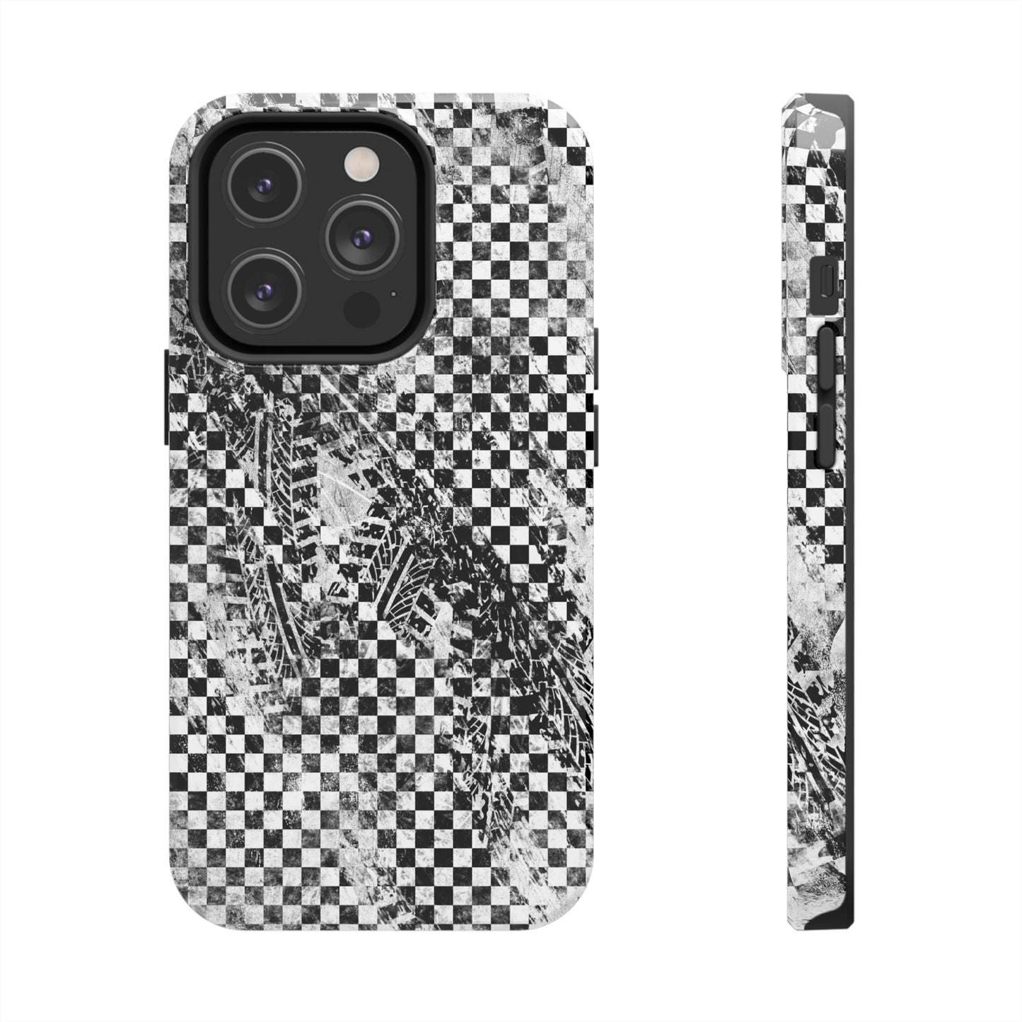 Tire Tracks Checker Flag Tough Phone Cases