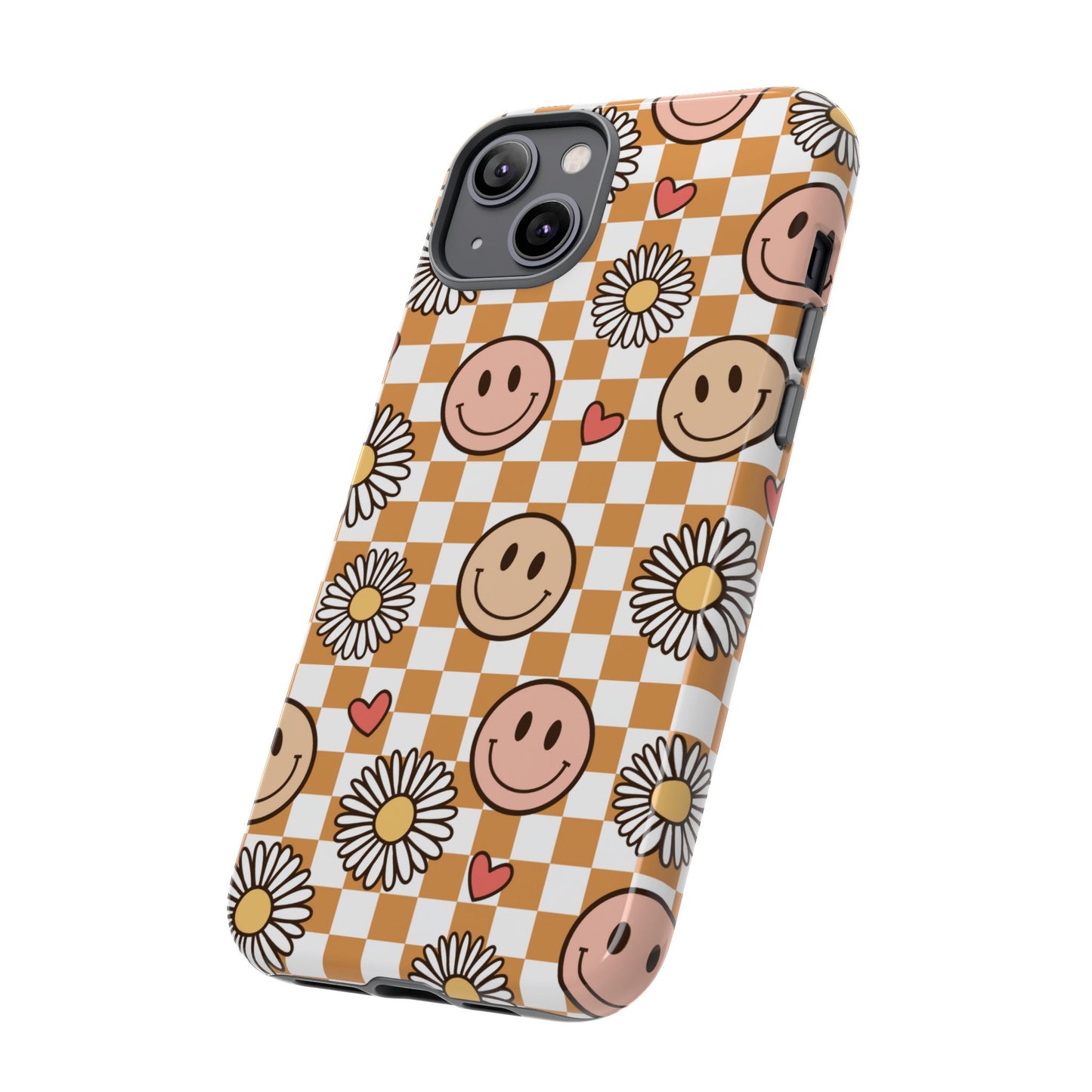 Checkerboard Happy Faces and Daisies, Cheerful Phone Cover Tough Case