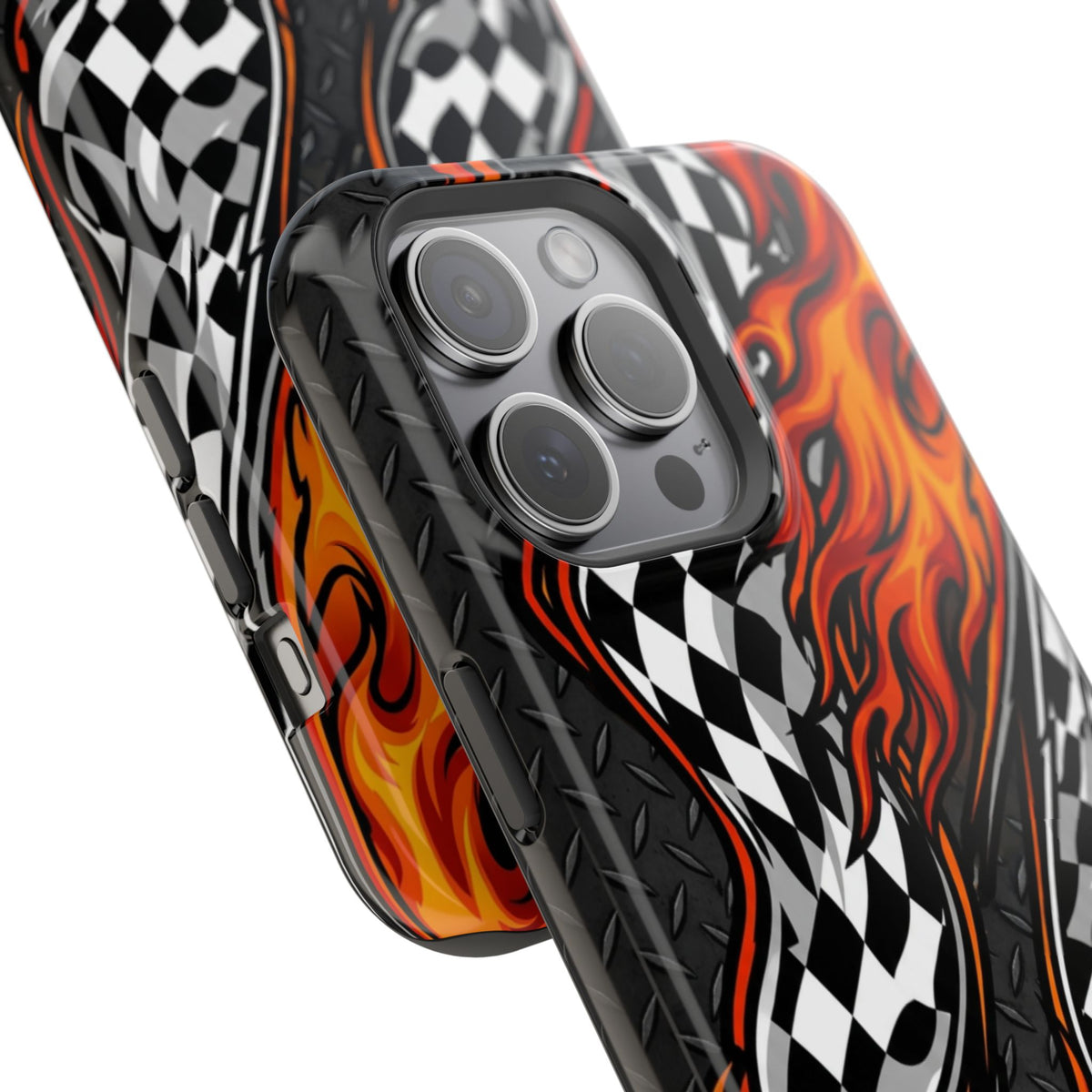 Racing Flames Checkered Flag Magnetic Phone Case