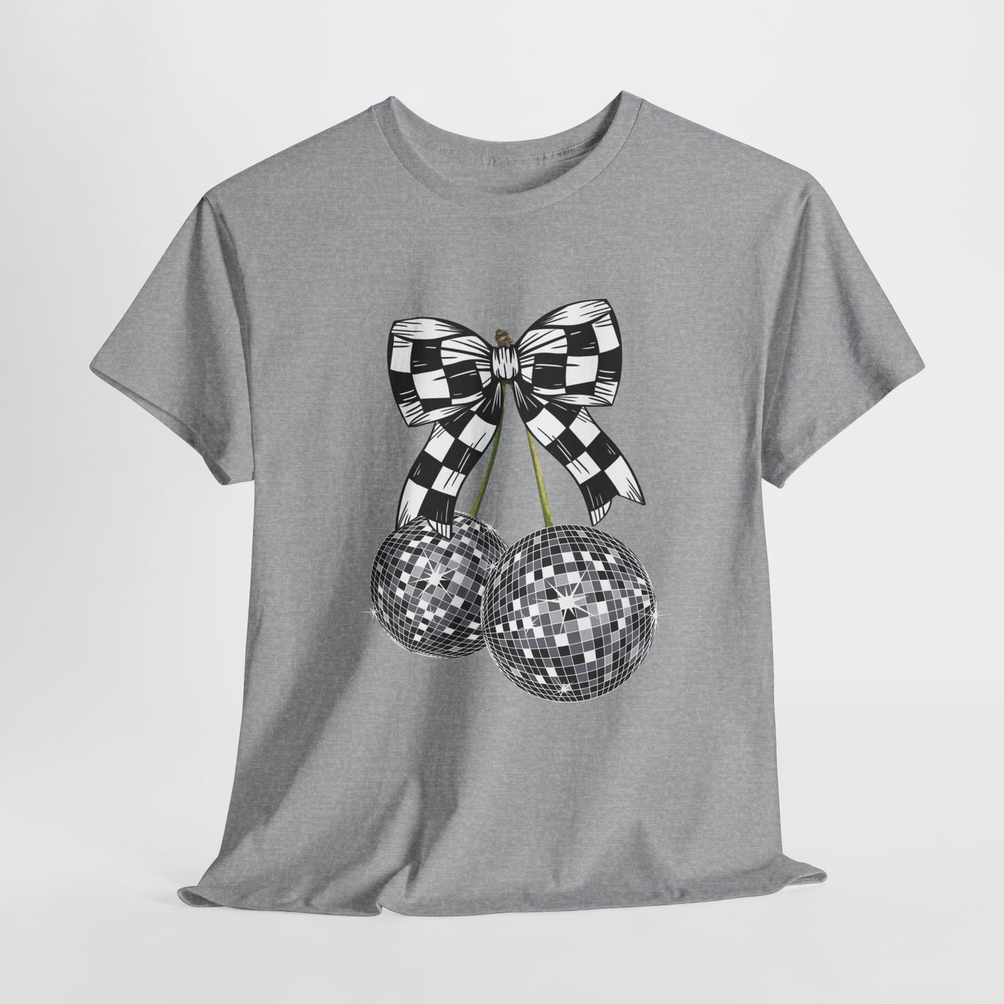 Retro Disco Ball Checkered Flag Bow Racing T-shirt
