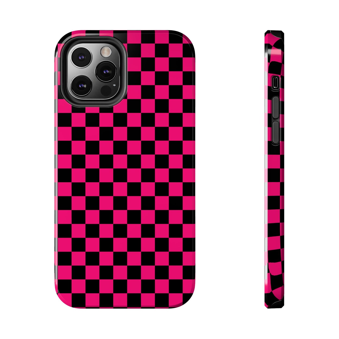 Checker Flag Graphic Pink And Black Tough Phone Cases