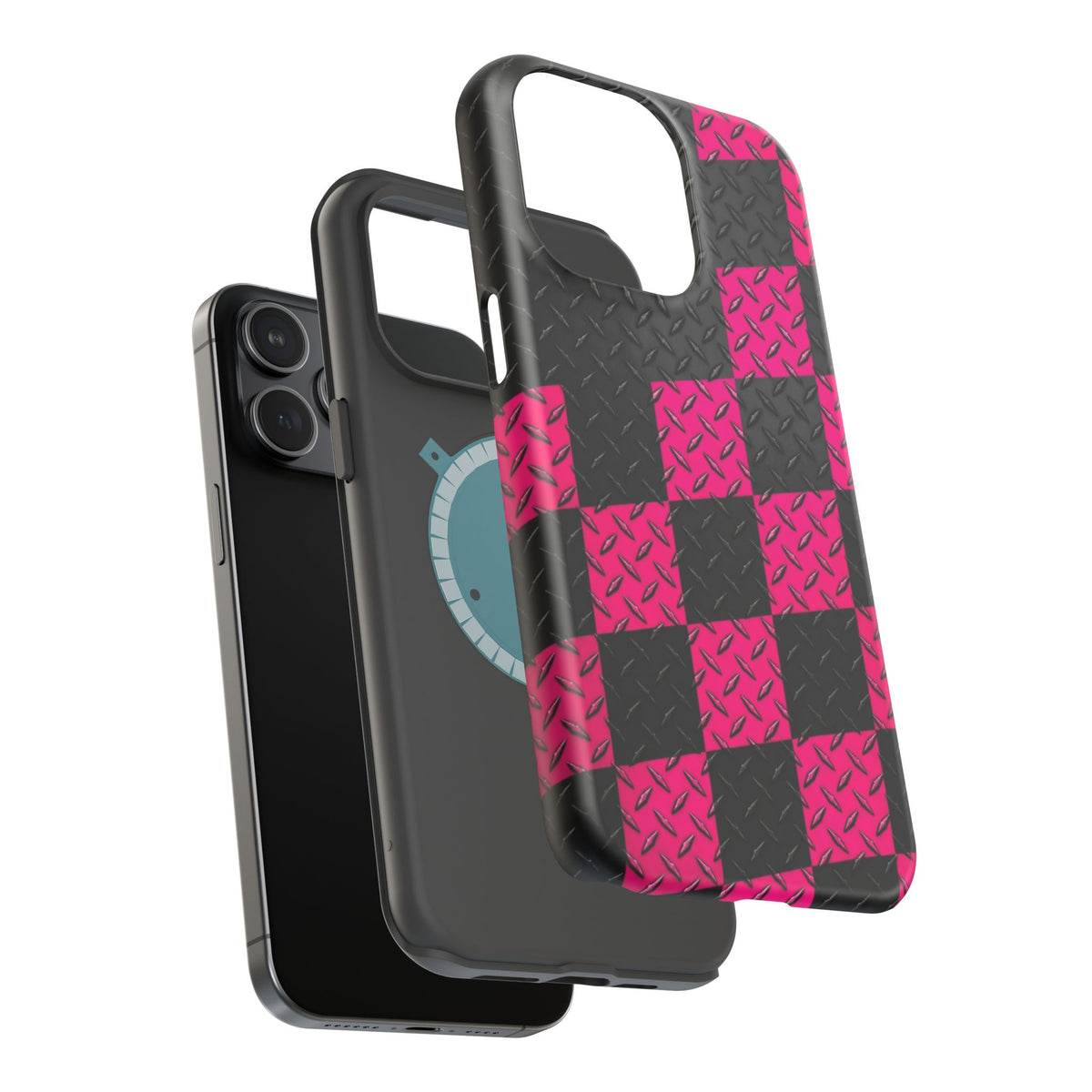 Hot Pink & Black Diamond Plate Checkered Magnetic Phone Case