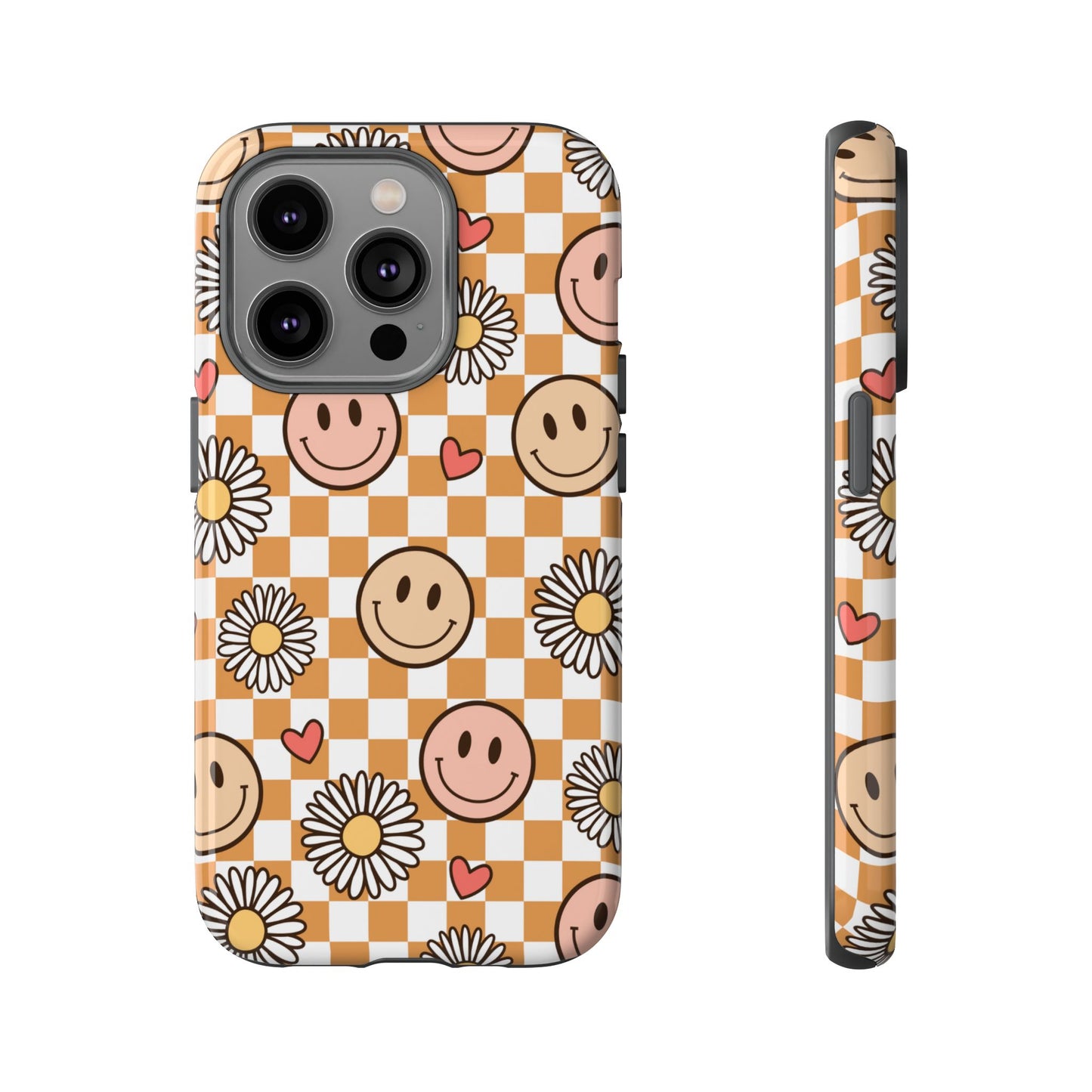 Checkerboard Happy Faces and Daisies, Cheerful Phone Cover Tough Case