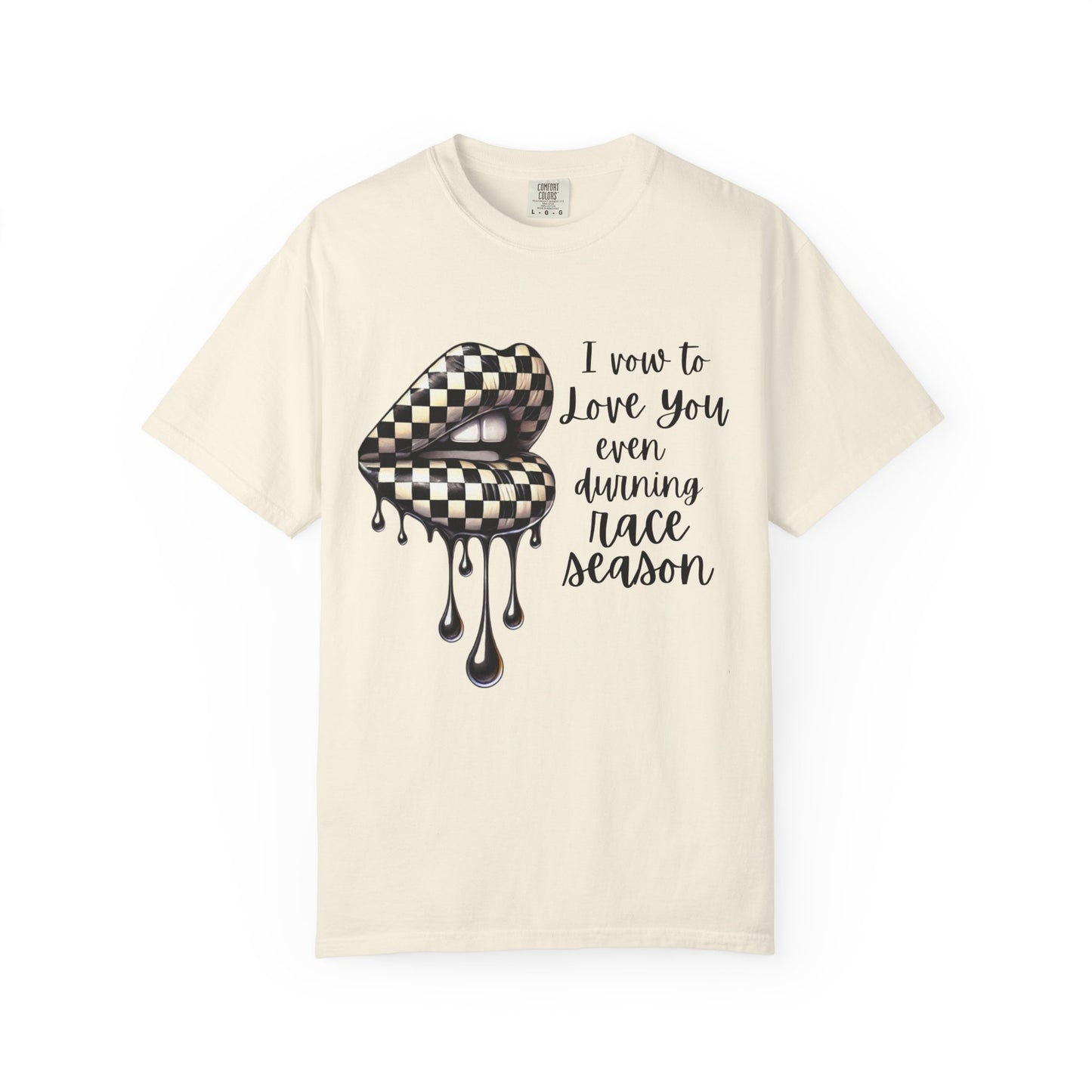 Comfort Colors - Checkered Flag Lips Dripping. I Vow To Love You Even During Racing Season T-Shirt