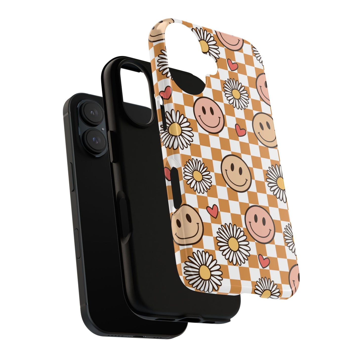 Checkerboard Happy Faces and Daisies, Cheerful Phone Cover Tough Case