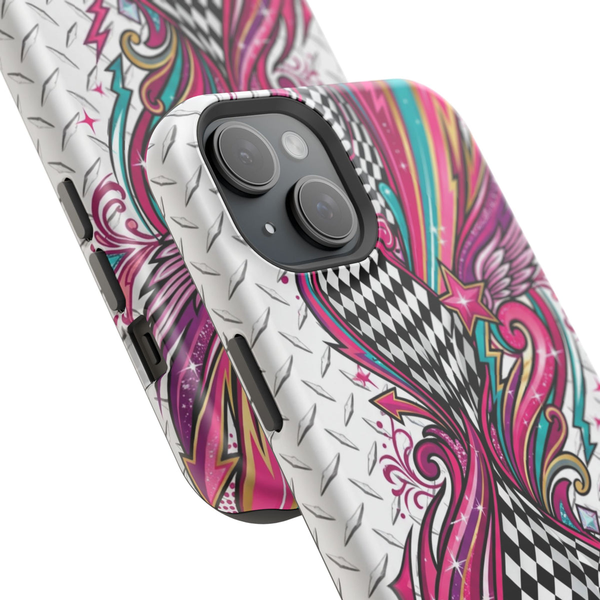 Magnetic Phone Case – Colorful Psychedelic Checkerboard Design