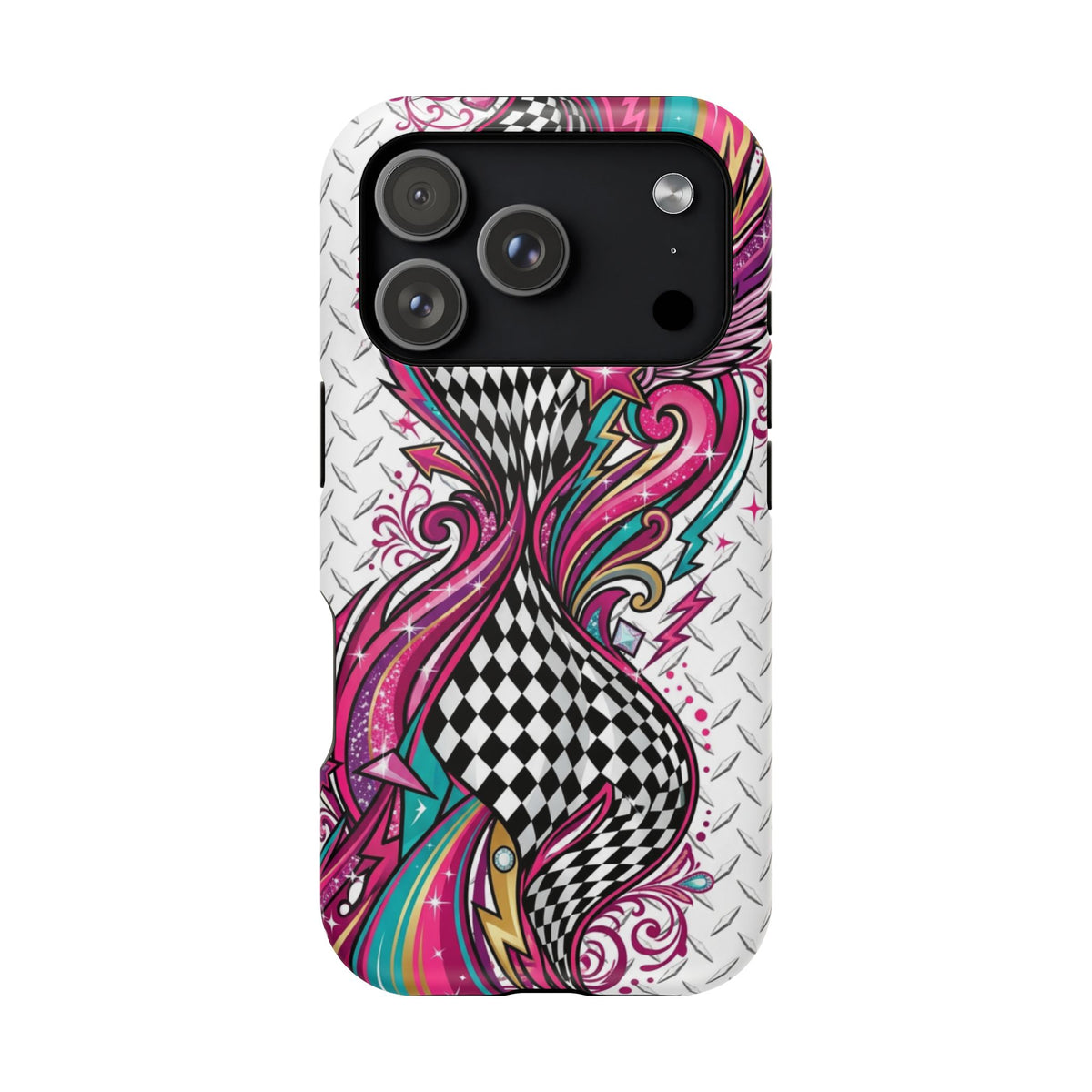 Magnetic Phone Case – Colorful Psychedelic Checkerboard Design
