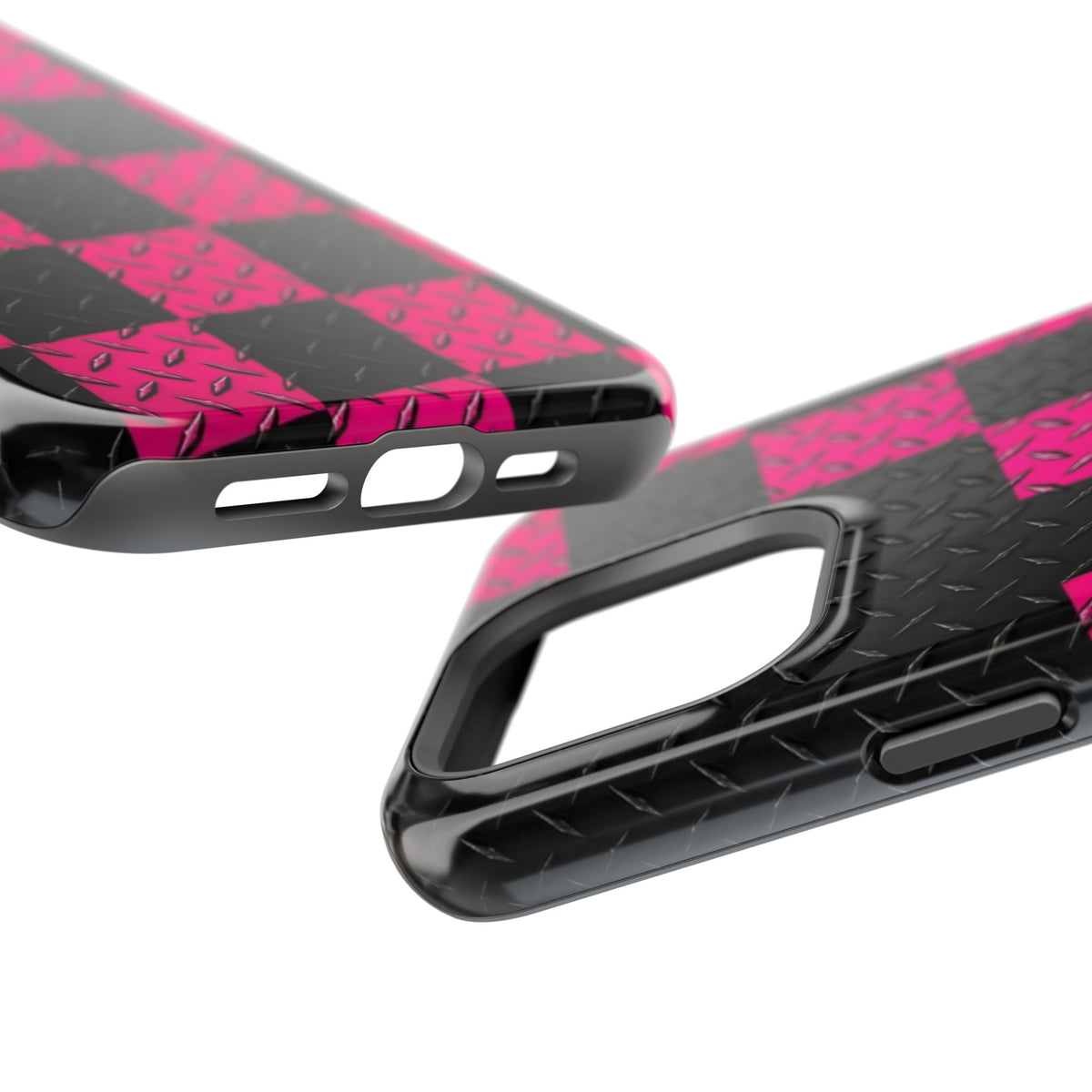 Hot Pink & Black Diamond Plate Checkered Magnetic Phone Case