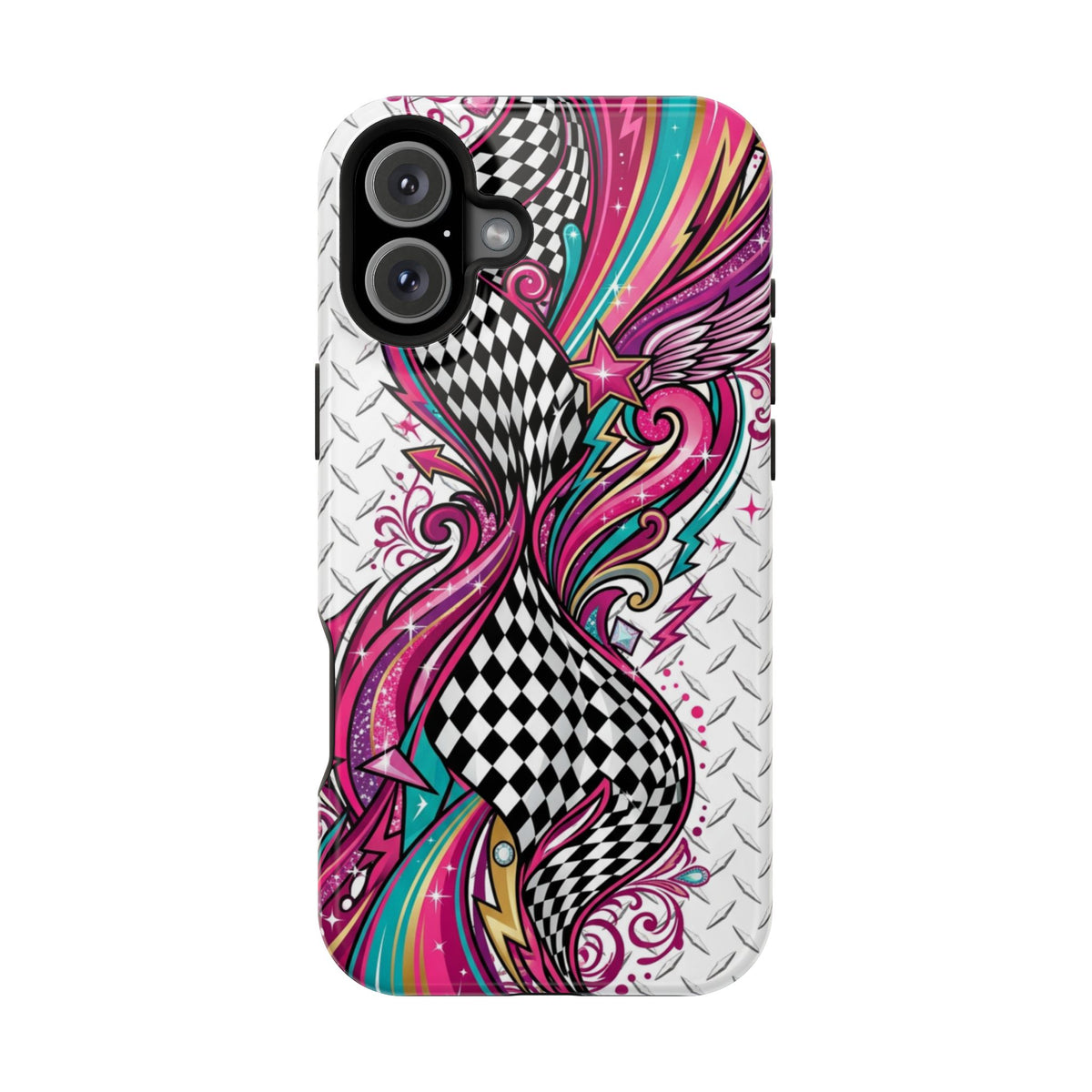 Magnetic Phone Case – Colorful Psychedelic Checkerboard Design