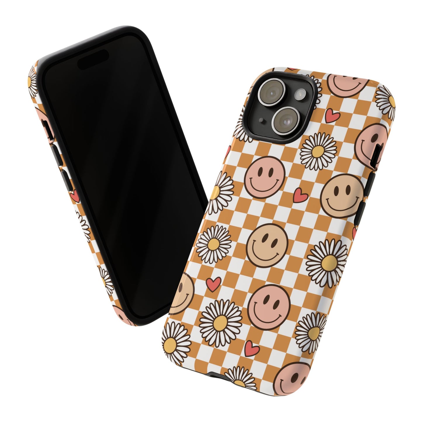 Checkerboard Happy Faces and Daisies, Cheerful Phone Cover Tough Case