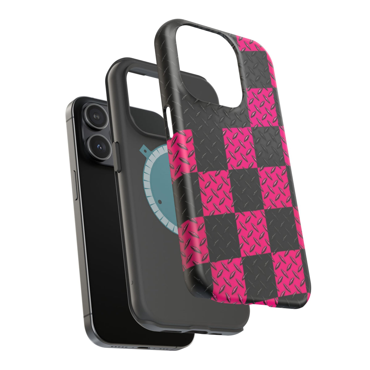 Hot Pink & Black Diamond Plate Checkered Magnetic Phone Case