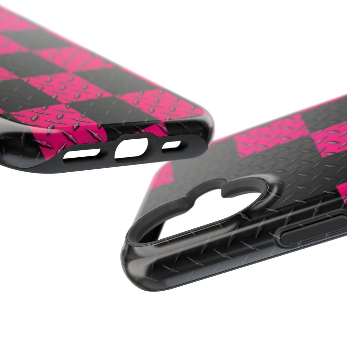 Hot Pink & Black Diamond Plate Checkered Magnetic Phone Case